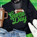 Green Sequin Football Game Day Patch Black Crewneck Sweatshirt