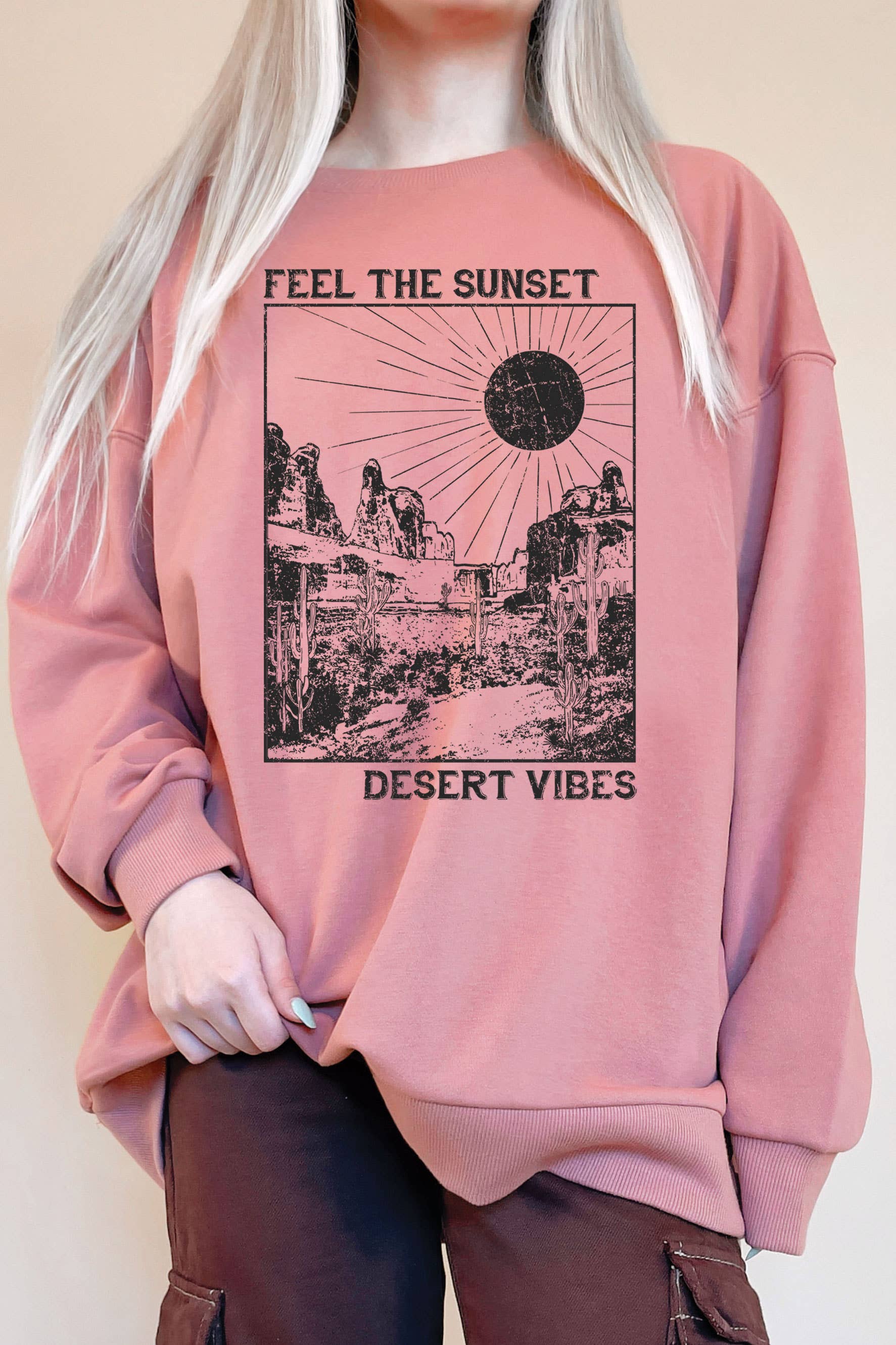 Feel the Sunset Desert Vibes Oversize Terry Sweatshirt