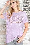 Women Coffee Graphic Print Mineral Wash Loose Top