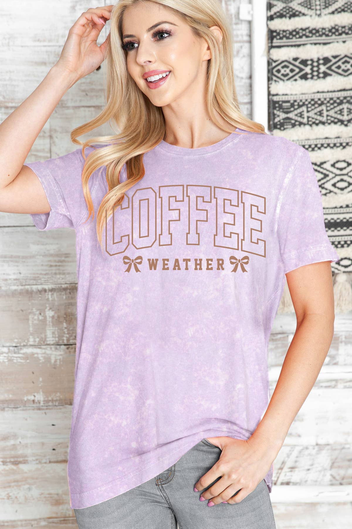 Women Coffee Graphic Print Mineral Wash Loose Top