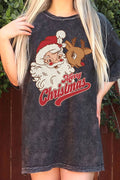 Santa and Rudolph Oversize Mineral Graphic Tshirts