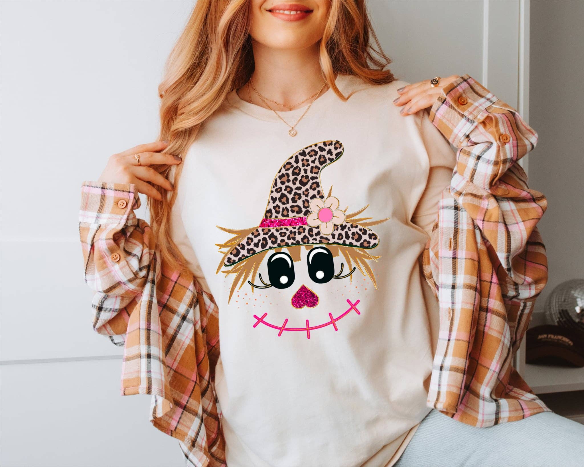 Leopard Fall Scarecrow Cream Trendy Seasonal Graphic Tee