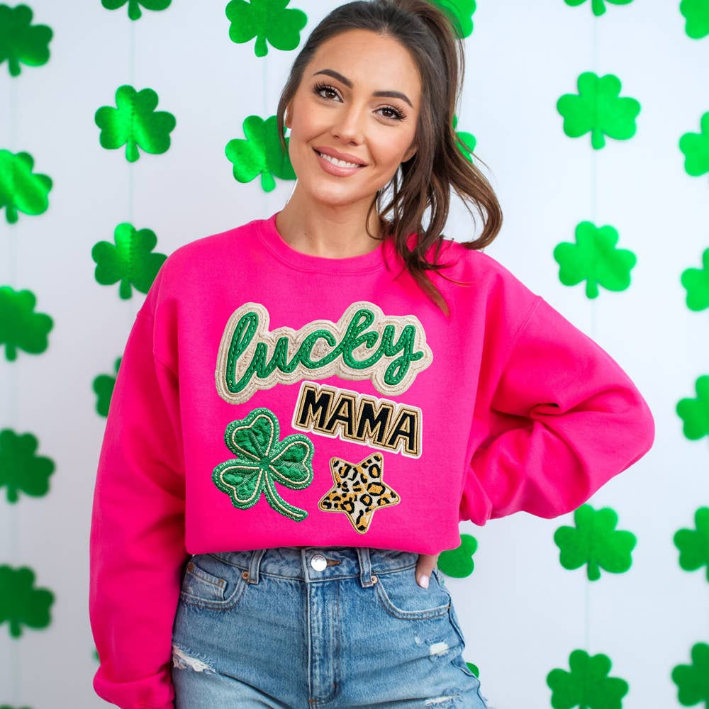 Faux Patch Lucky Mama Retro Sweatshirt