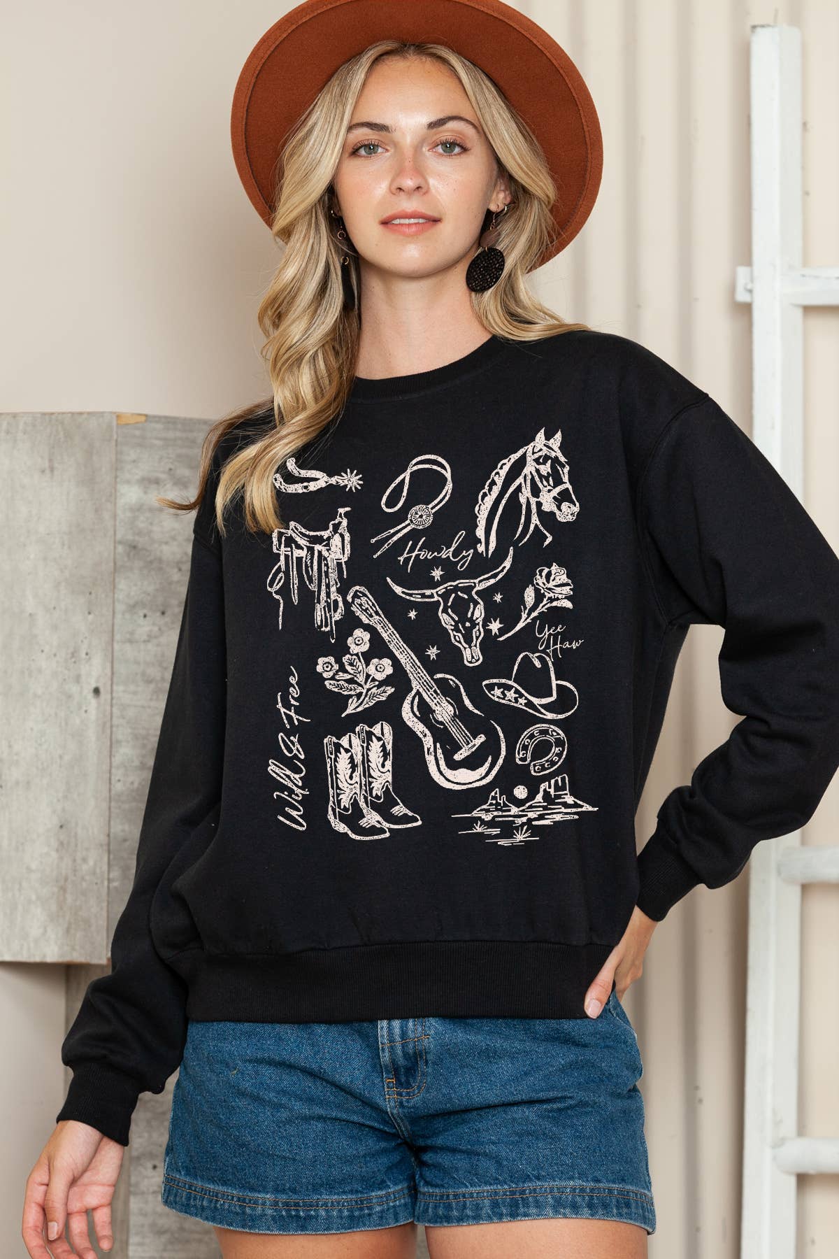 Women Western Graphic Print Solid Pullover Sweater