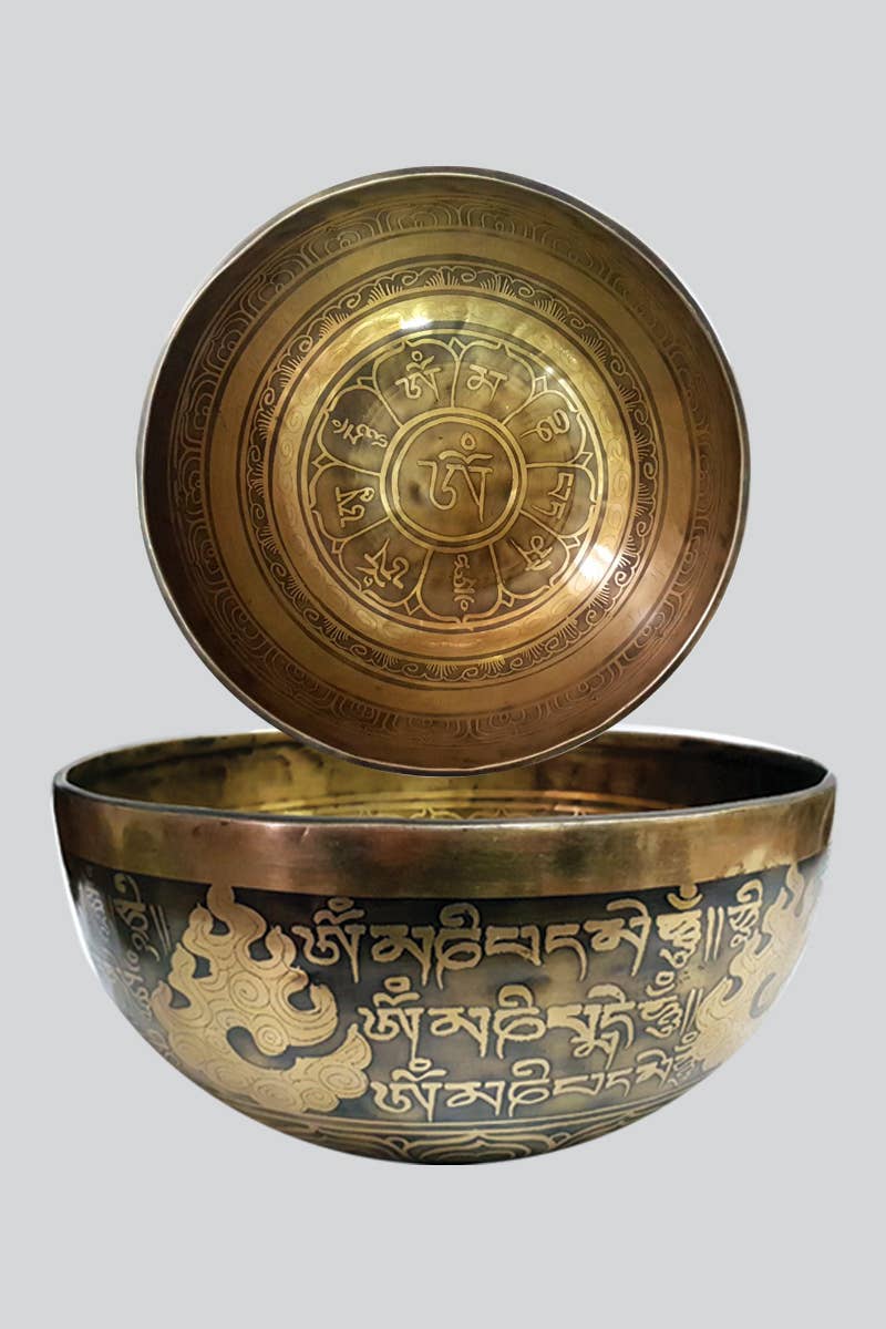 Hand Carved Om Mani Padme Hum Singing Bowl (SB-40S)