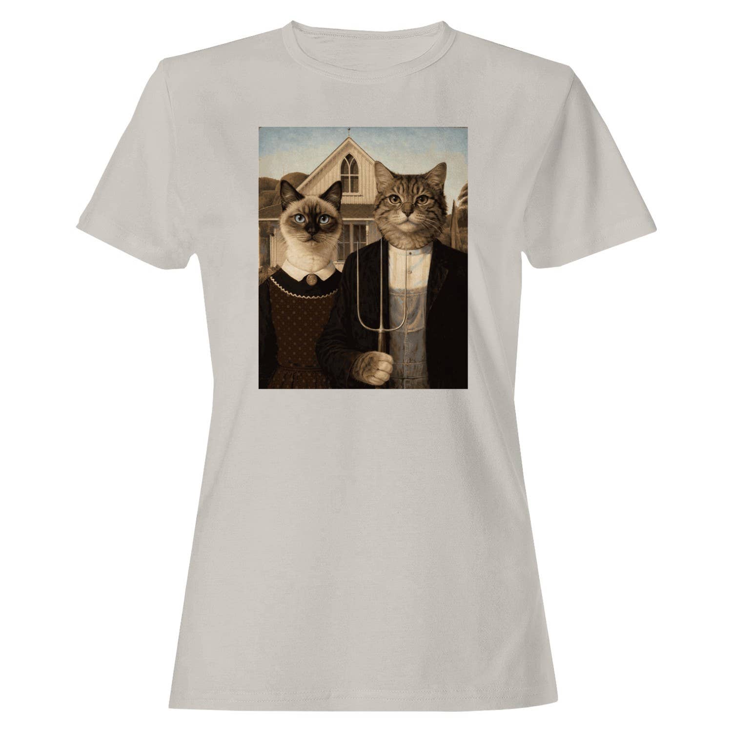American Gothic Cat Women's T-Shirt Ice Grey