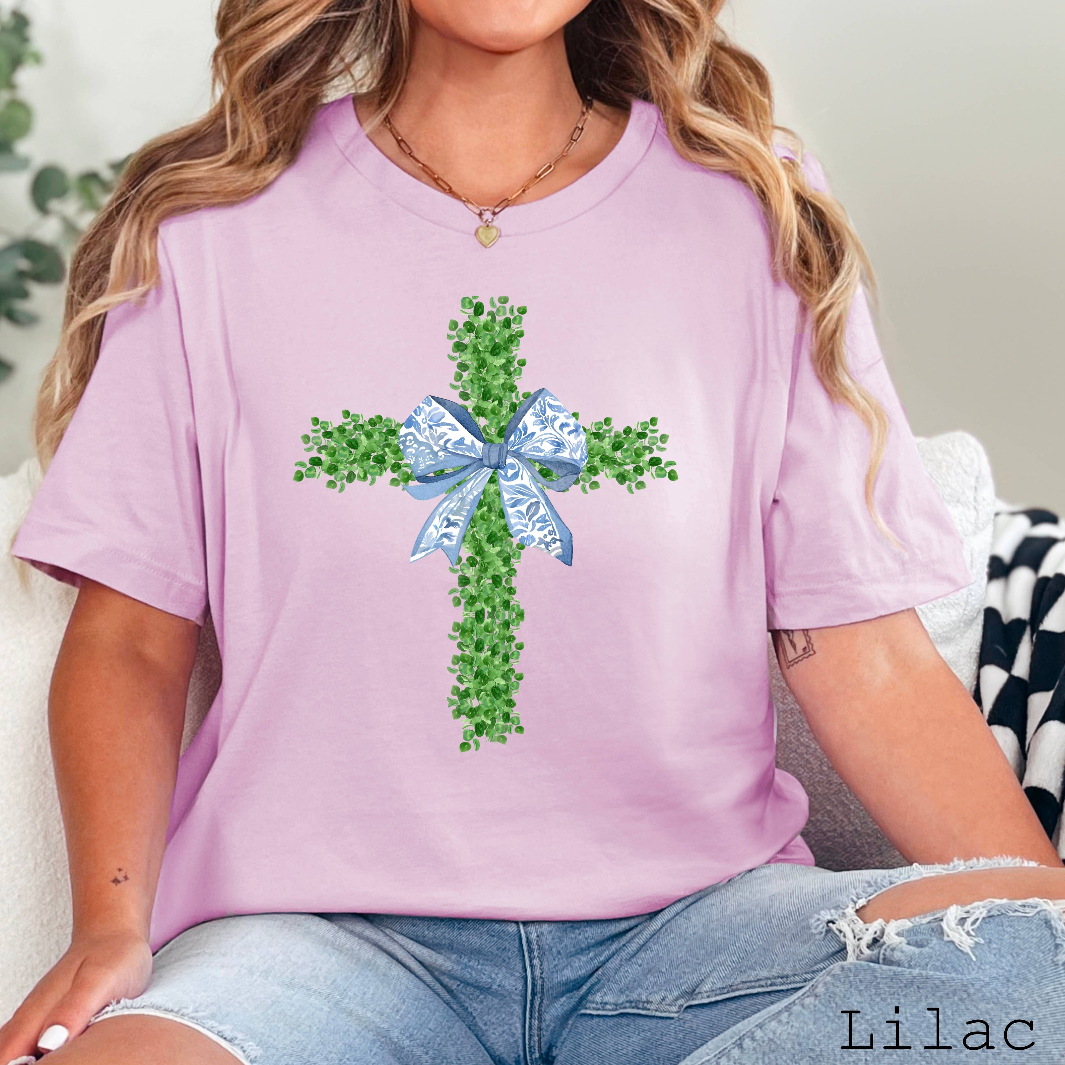 Easter Graphic Tee | Coquette Boxwood Cross | Bella Canvas