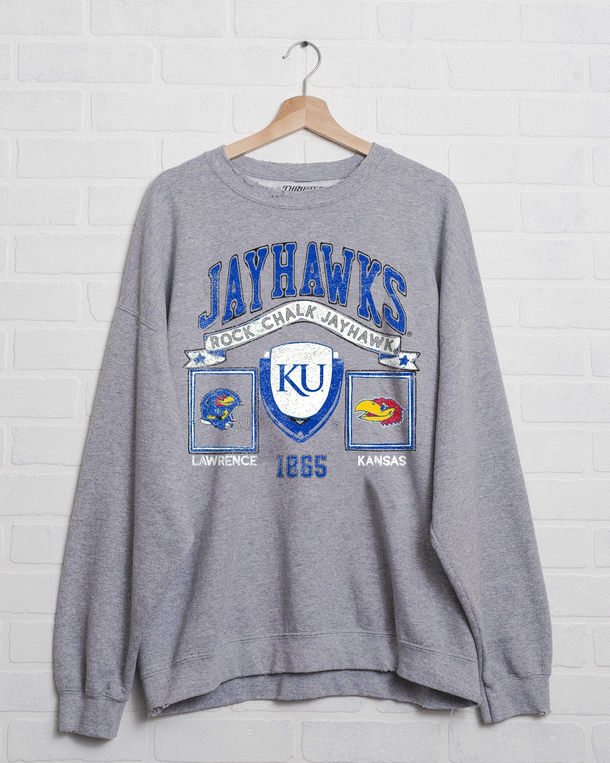 Ku Kansas Jayhawks Prep Patch Gray Thrifted Sweatshirt