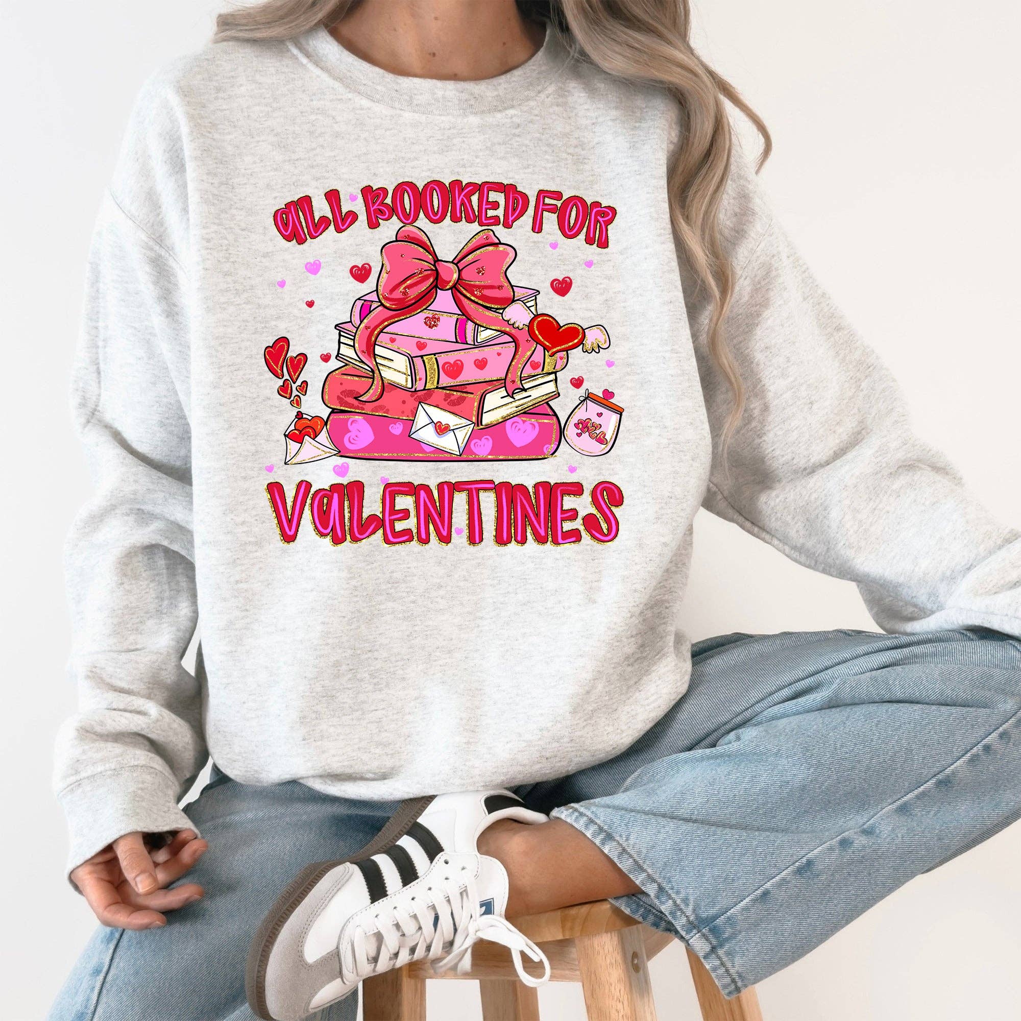 Glittery, All Booked For Valentine's Day, Books Sweatshirt