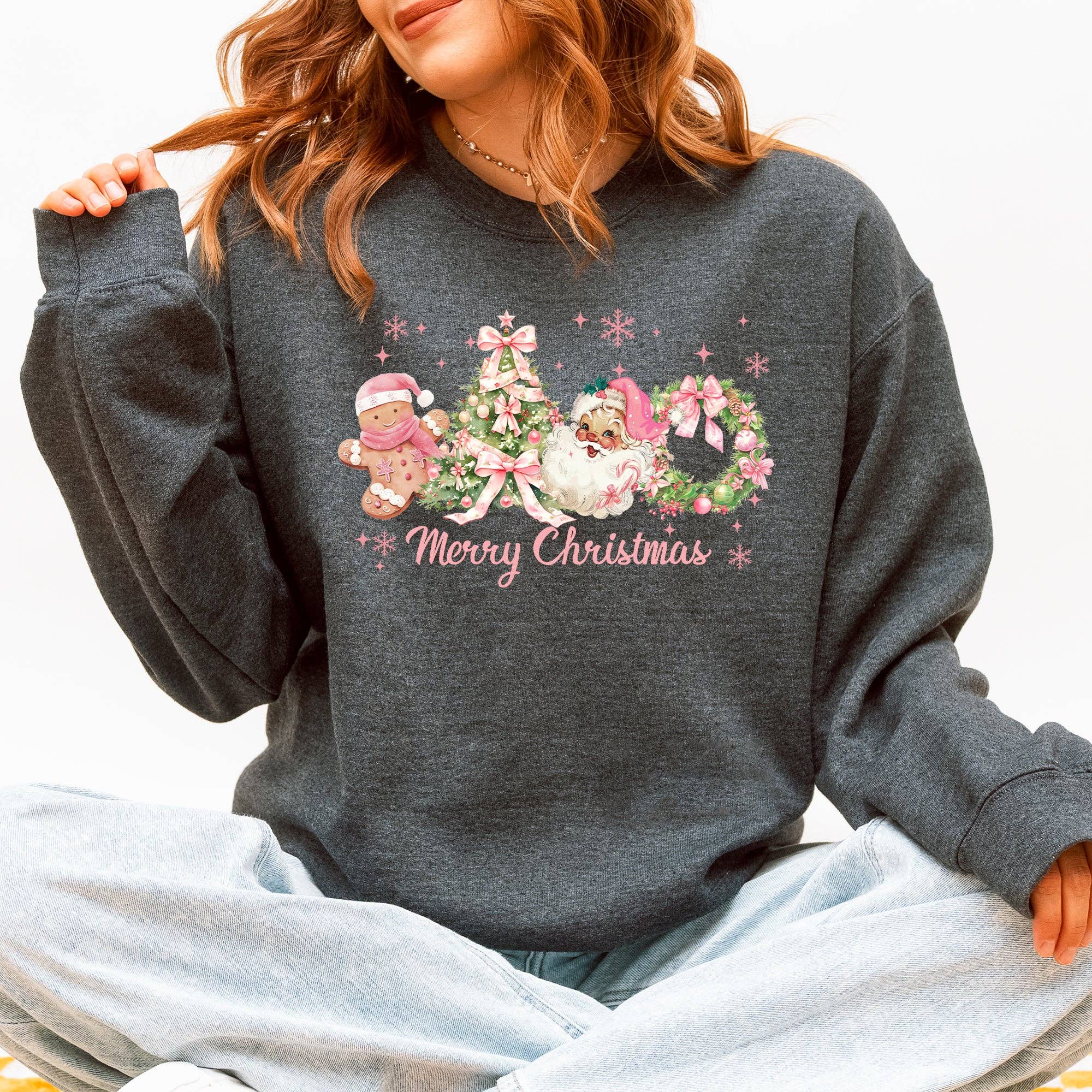 Merry Christmas, Pink Santa, Gingerbread Man, Sweatshirt