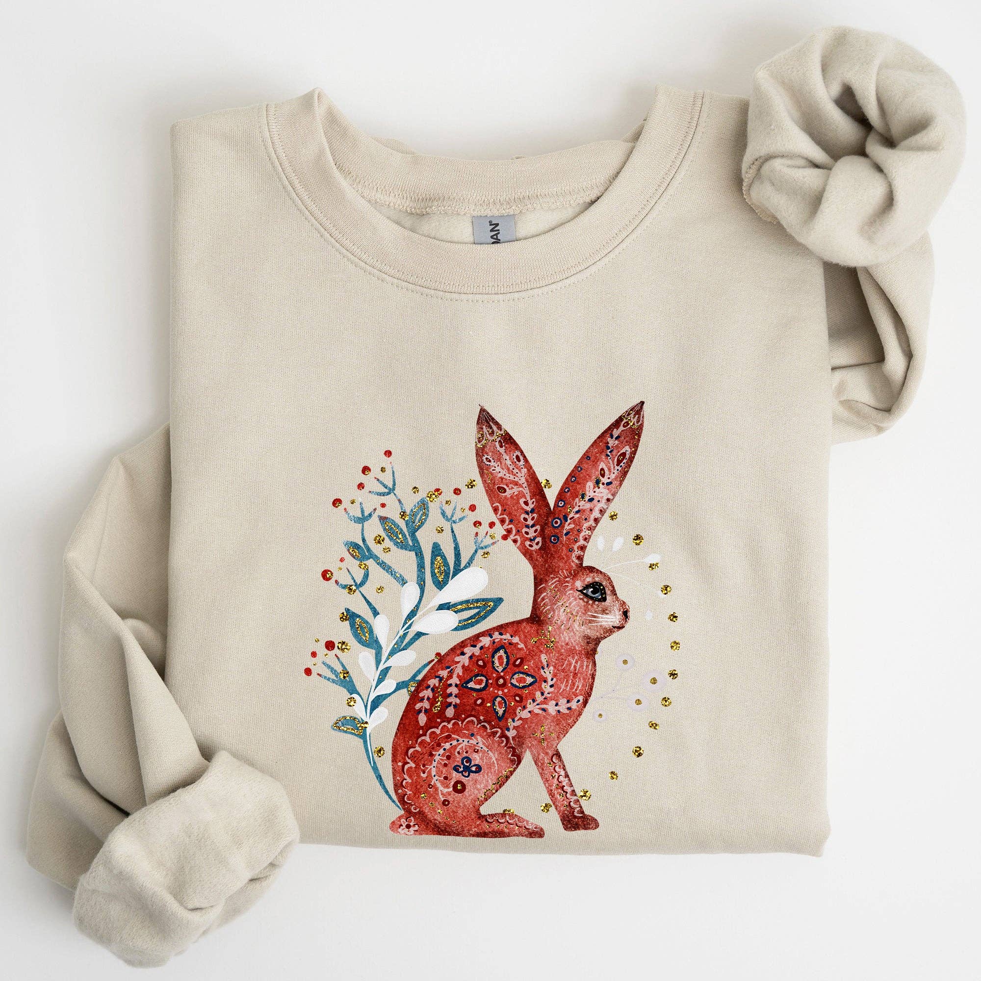 Folk Art Rabbit, Easter, Scandinavian Sweatshirt
