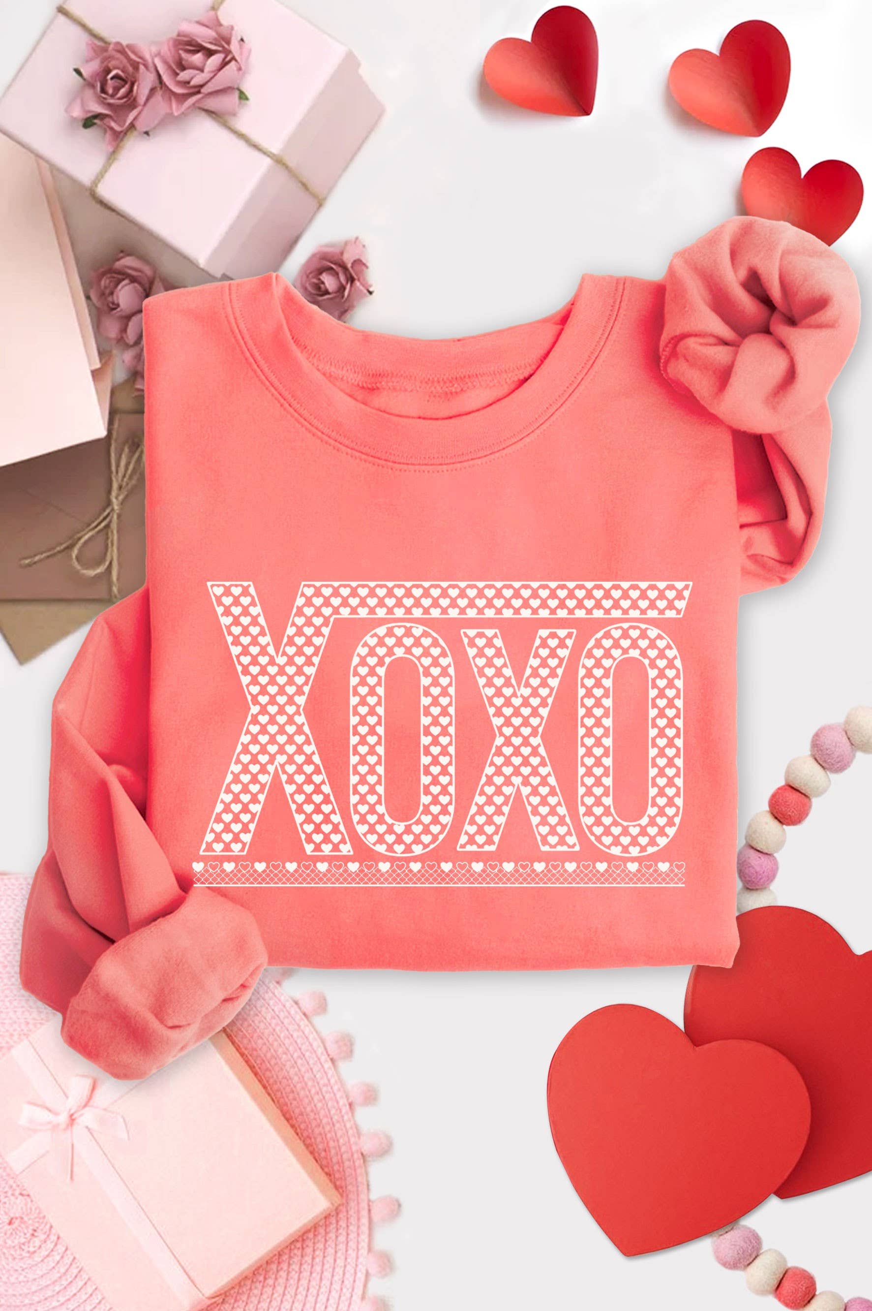 Xoxo Checkered Heart Graphic Brushed Sweatshirt