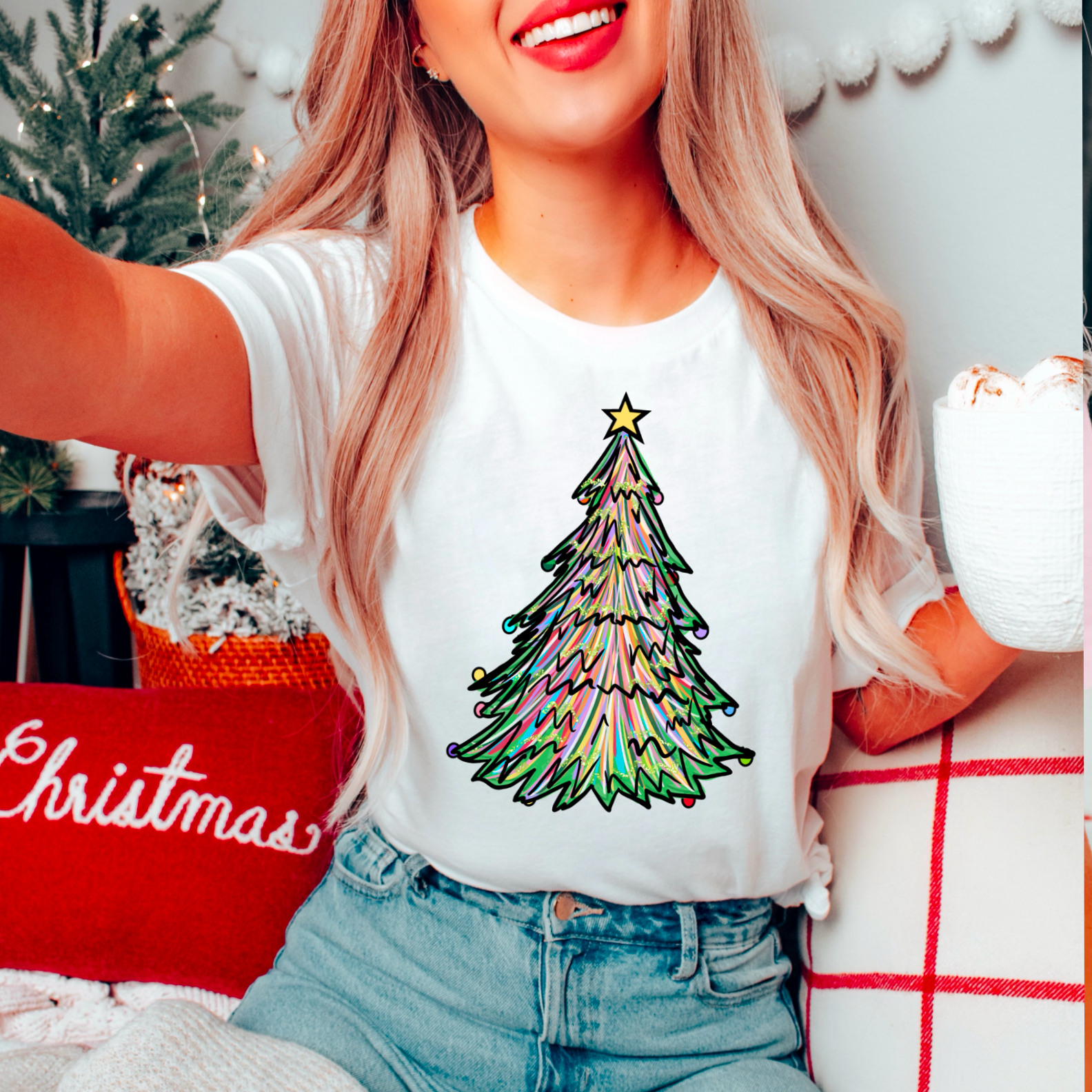 Watercolor Christmas Tree Christmas  Graphic Tee