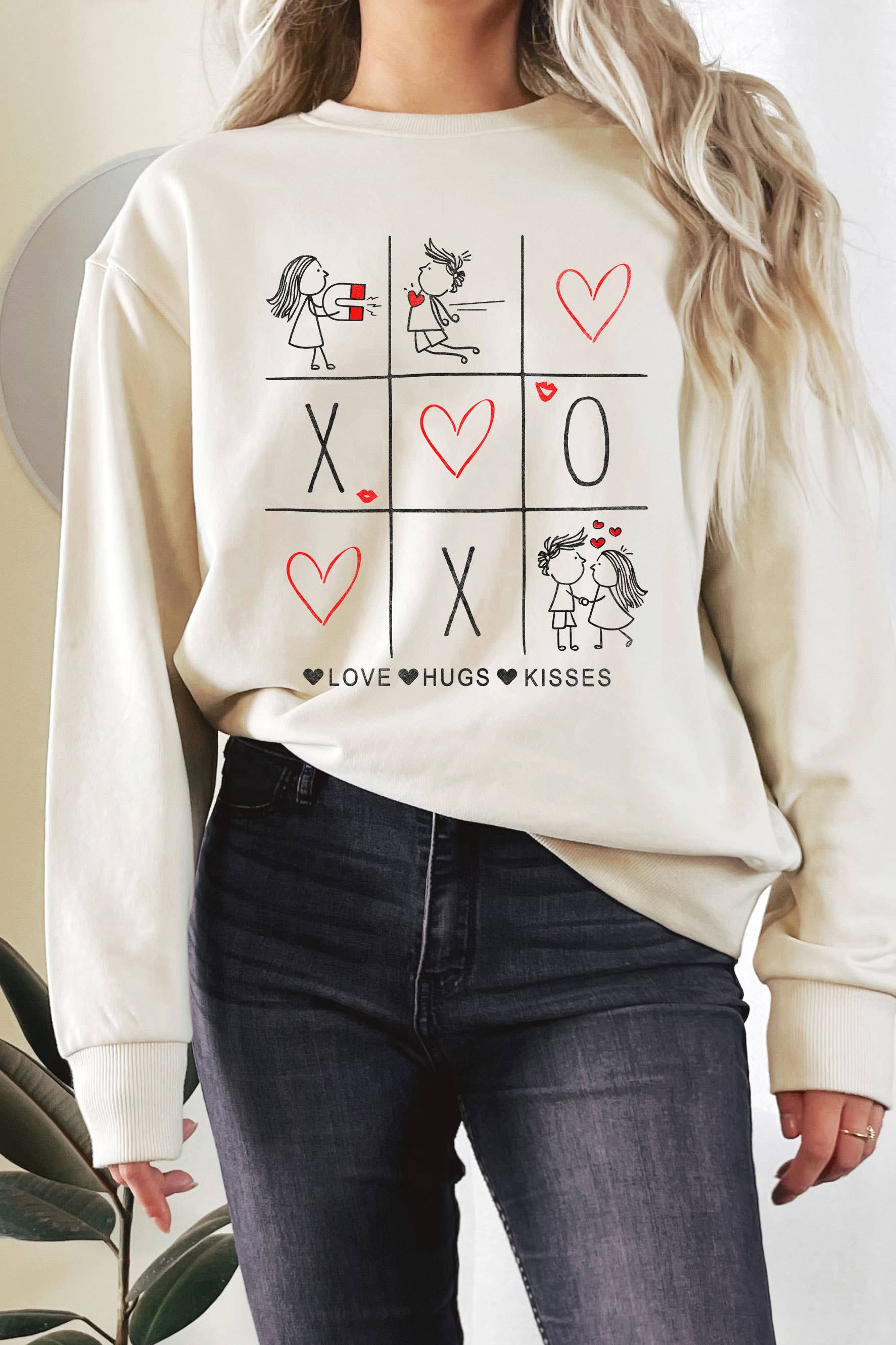 Xoxo Valentine Tic Tac Toe Puff Mineral Graphic Sweatshirts