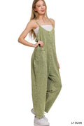 `.Washed Spaghetti Straps Overalls w/ Pockets