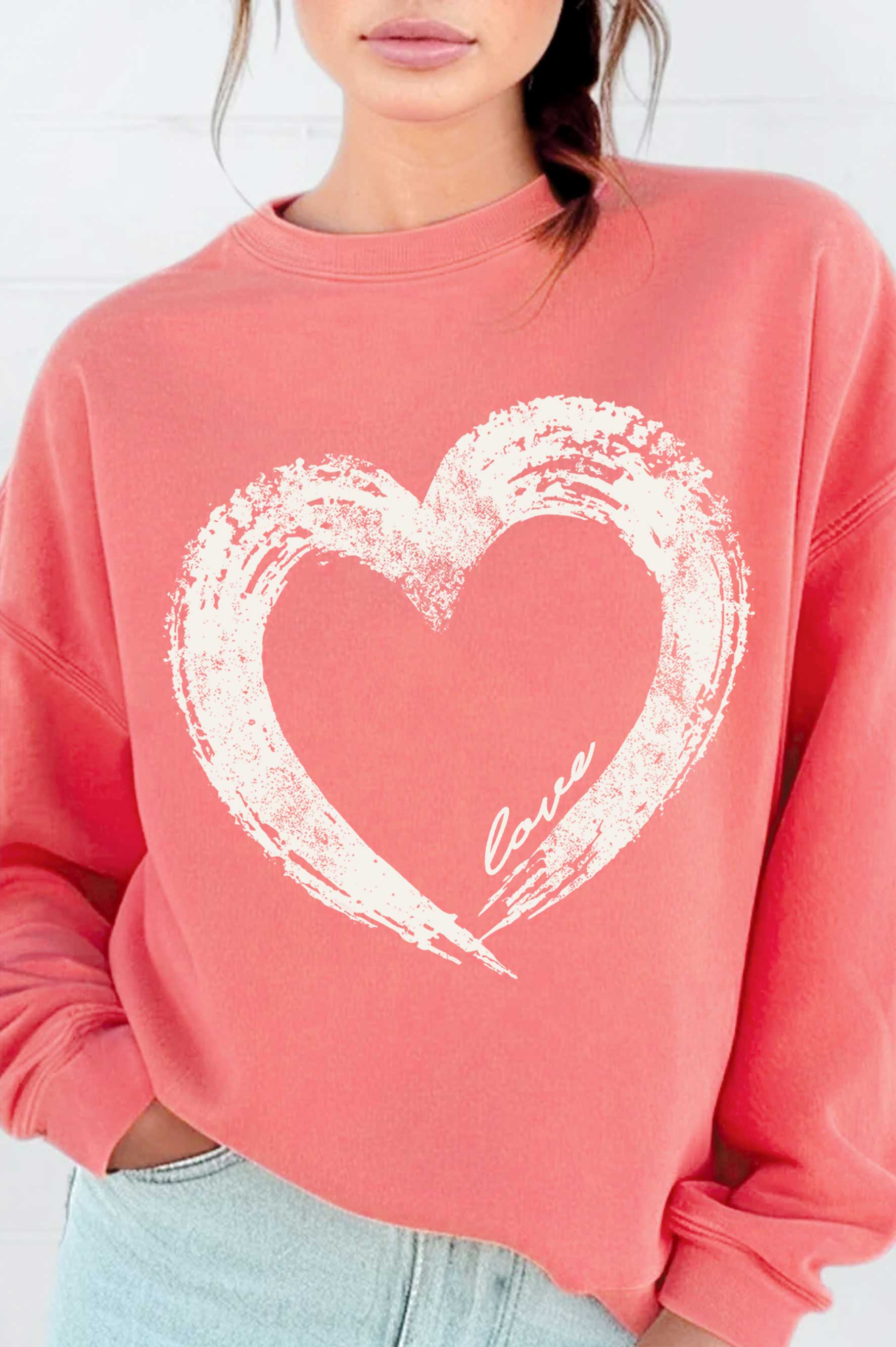 Brushed Love Heart Valentine Graphic Brushed Sweatshirts