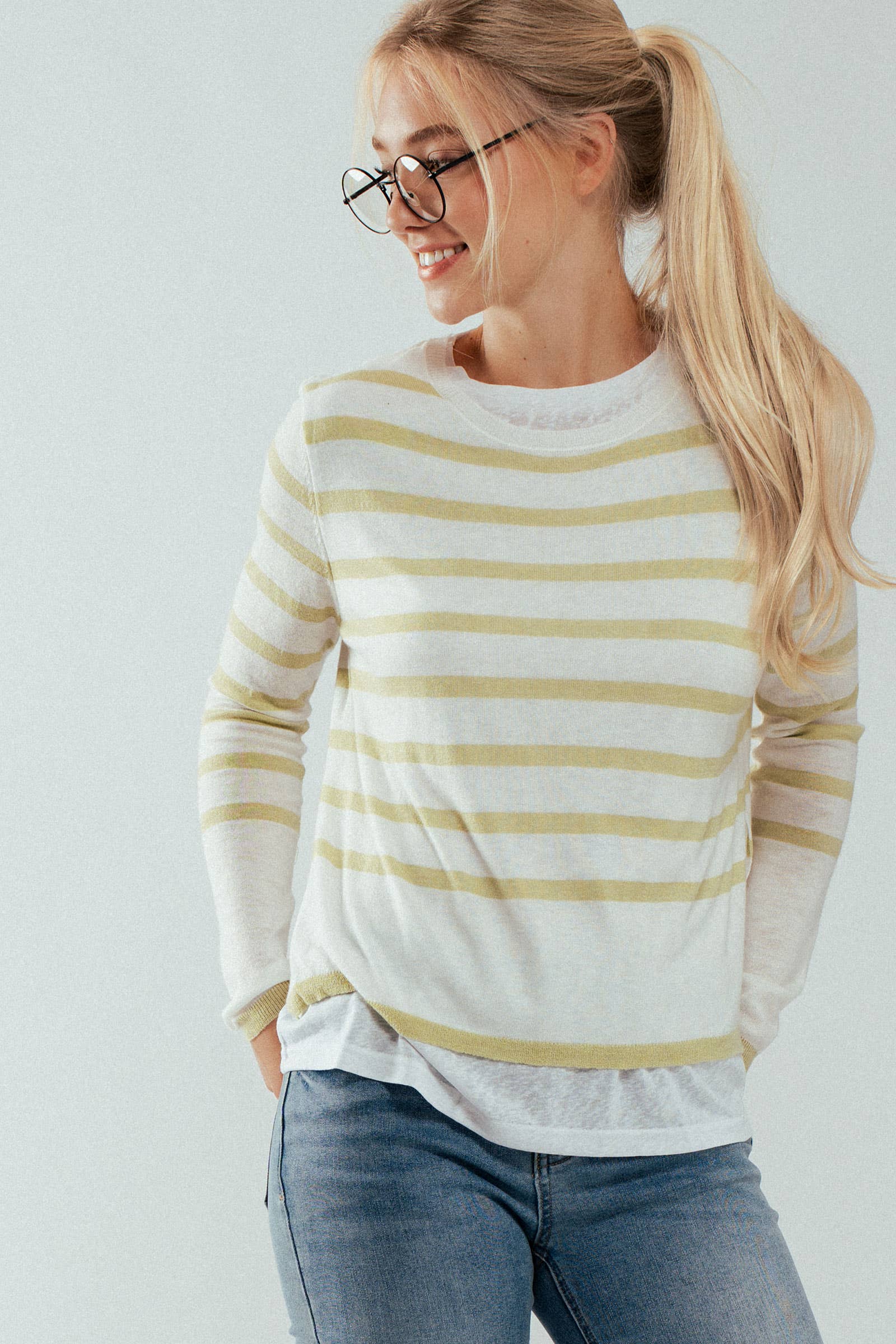 Elegant Crew Neck Long Sleeve Relaxed Fit Casual Sweater Top