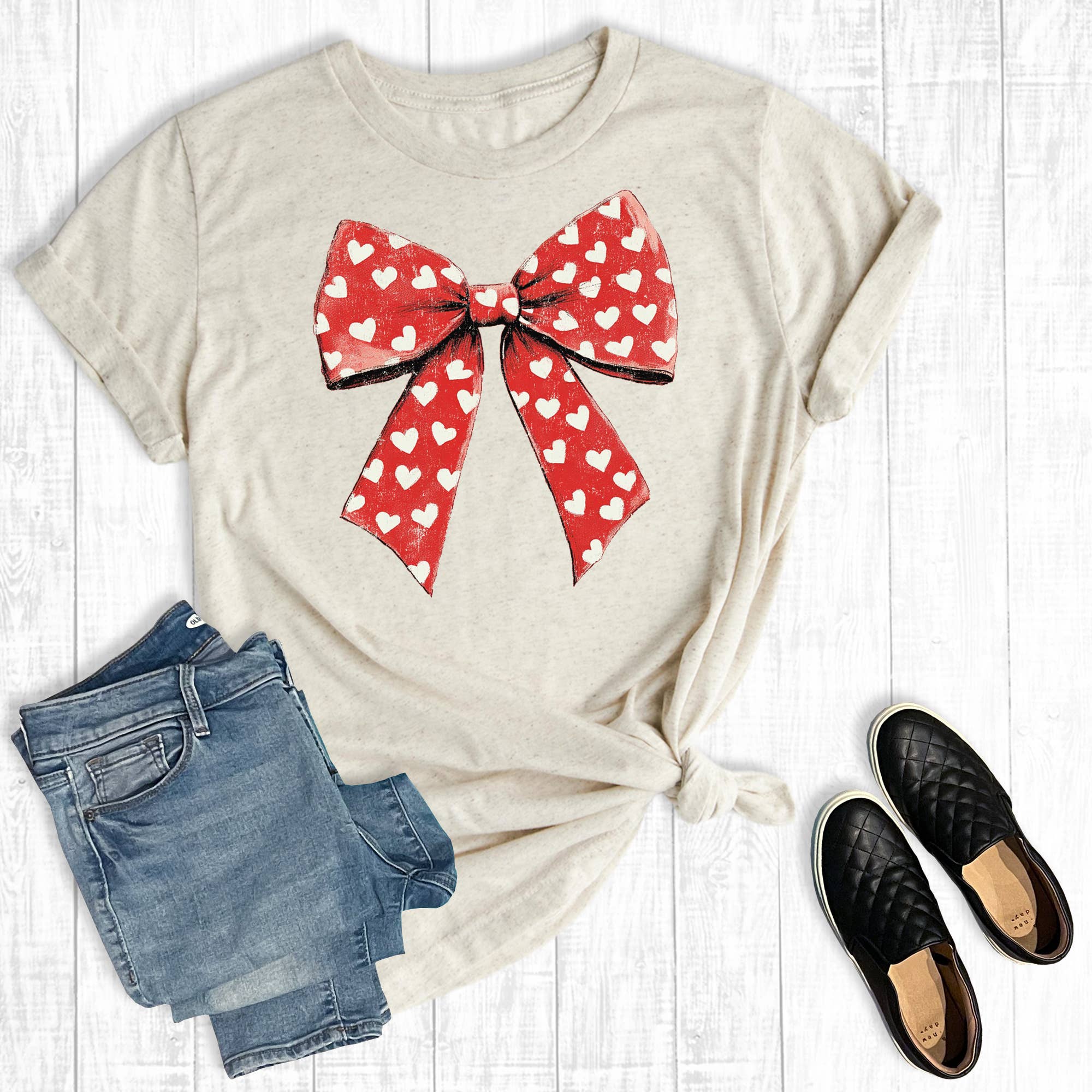 Valentines Heart Coquette Bow Graphic Tee