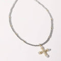 Pearl Accent Cross Pendant Beaded Necklace