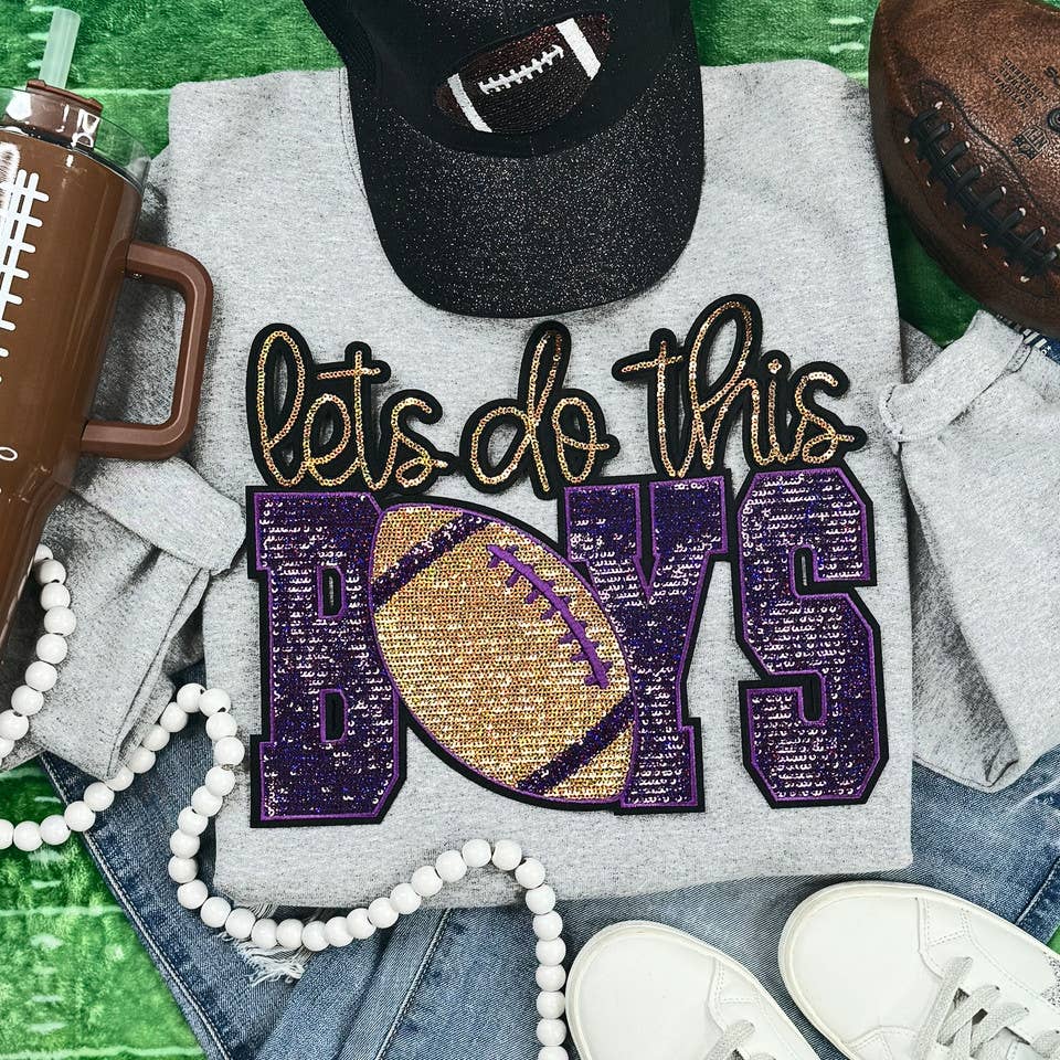 Let's Do This Boys Purple/Gold Sequin Patch Sport Grey Crewneck Sweatshirt