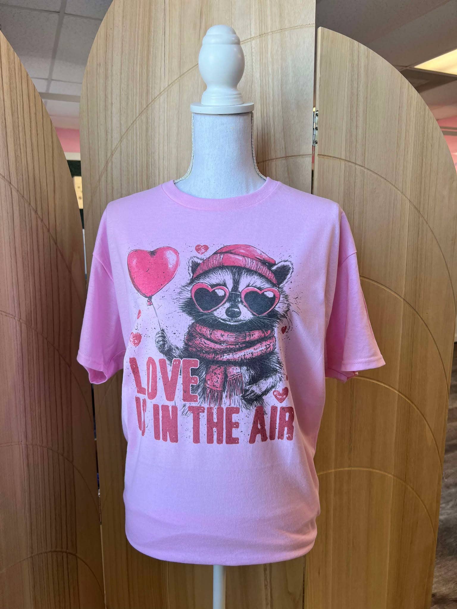 Love Is in the Air Raccoon - Valentine Tee On Pink
