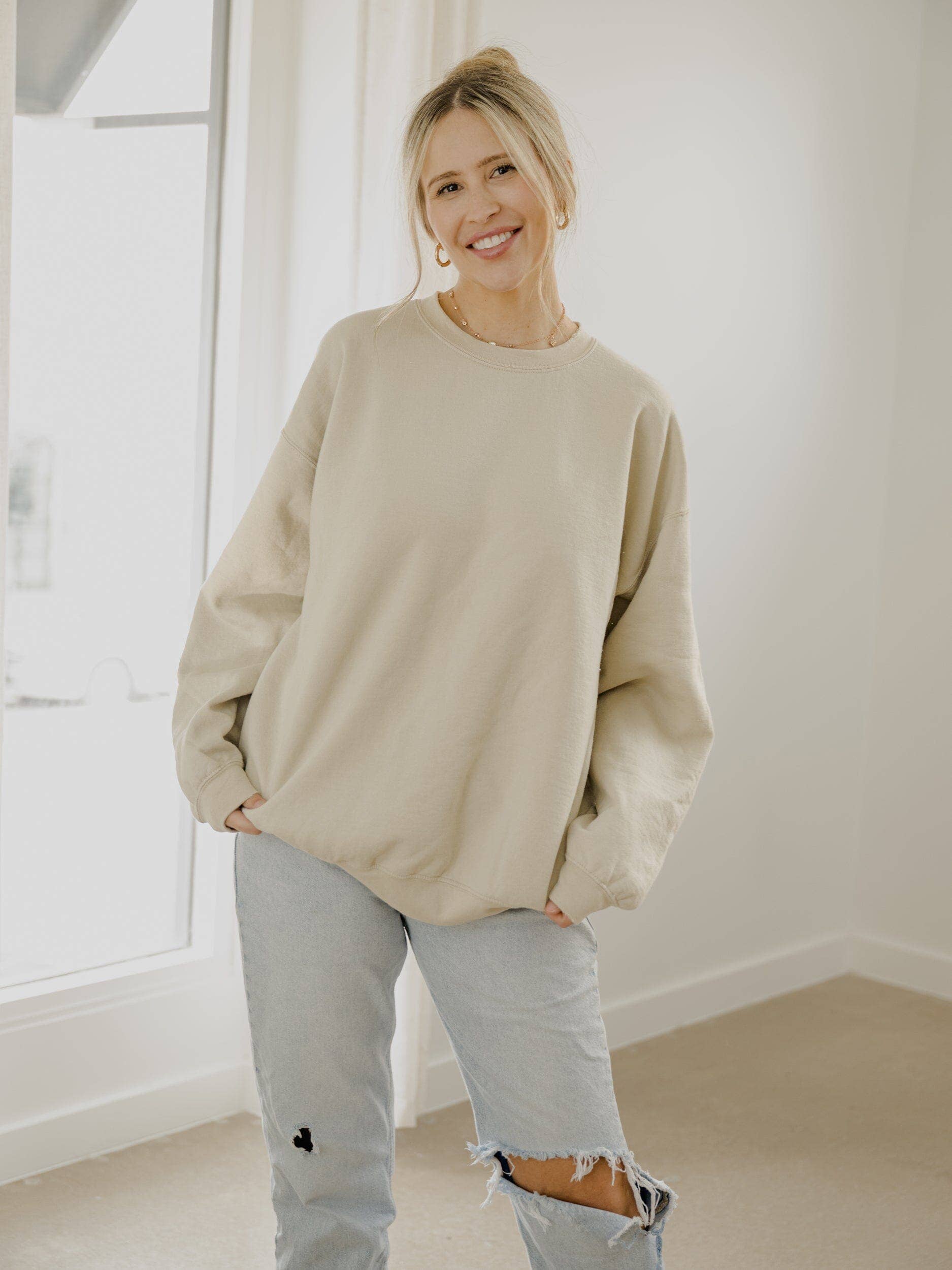 LivyLu Sand Blank Thrifted Sweatshirt
