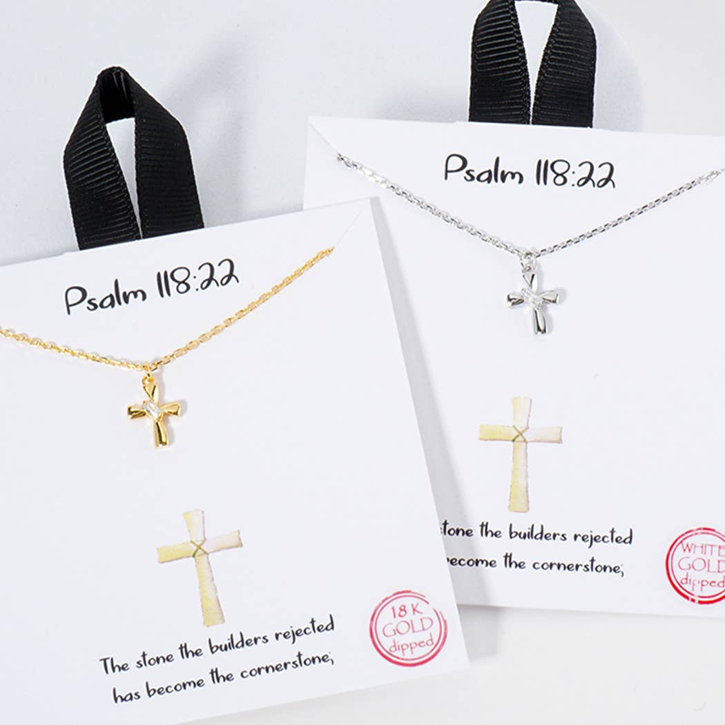 Psalm 118 22 Cross Cz Paved Pendant Necklace
