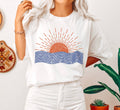 Sunrise and Waves Line Art T-Shirt