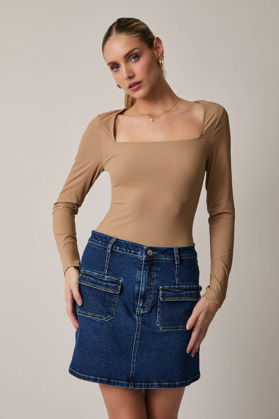Square Neck Long Sleeve Bodysuit