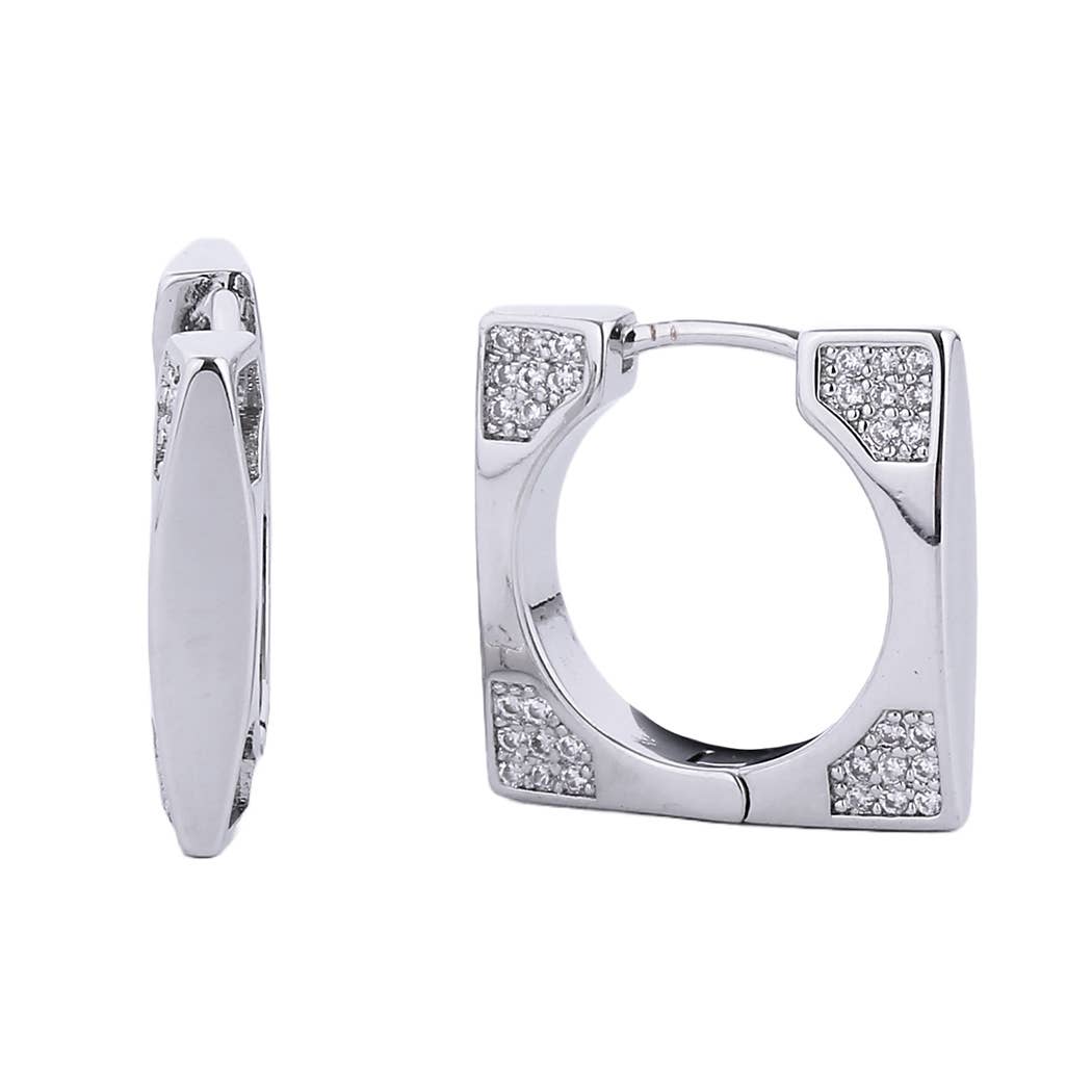 14K Gold-Dipped Cz Paved Geometric Huggie Earring