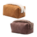 Sherpa Trim Faux Suede Travel Pouch