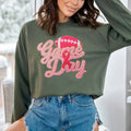 Gold Glitter Breast Cancer Game Day Chenille Patch Crewneck Sweatshirt