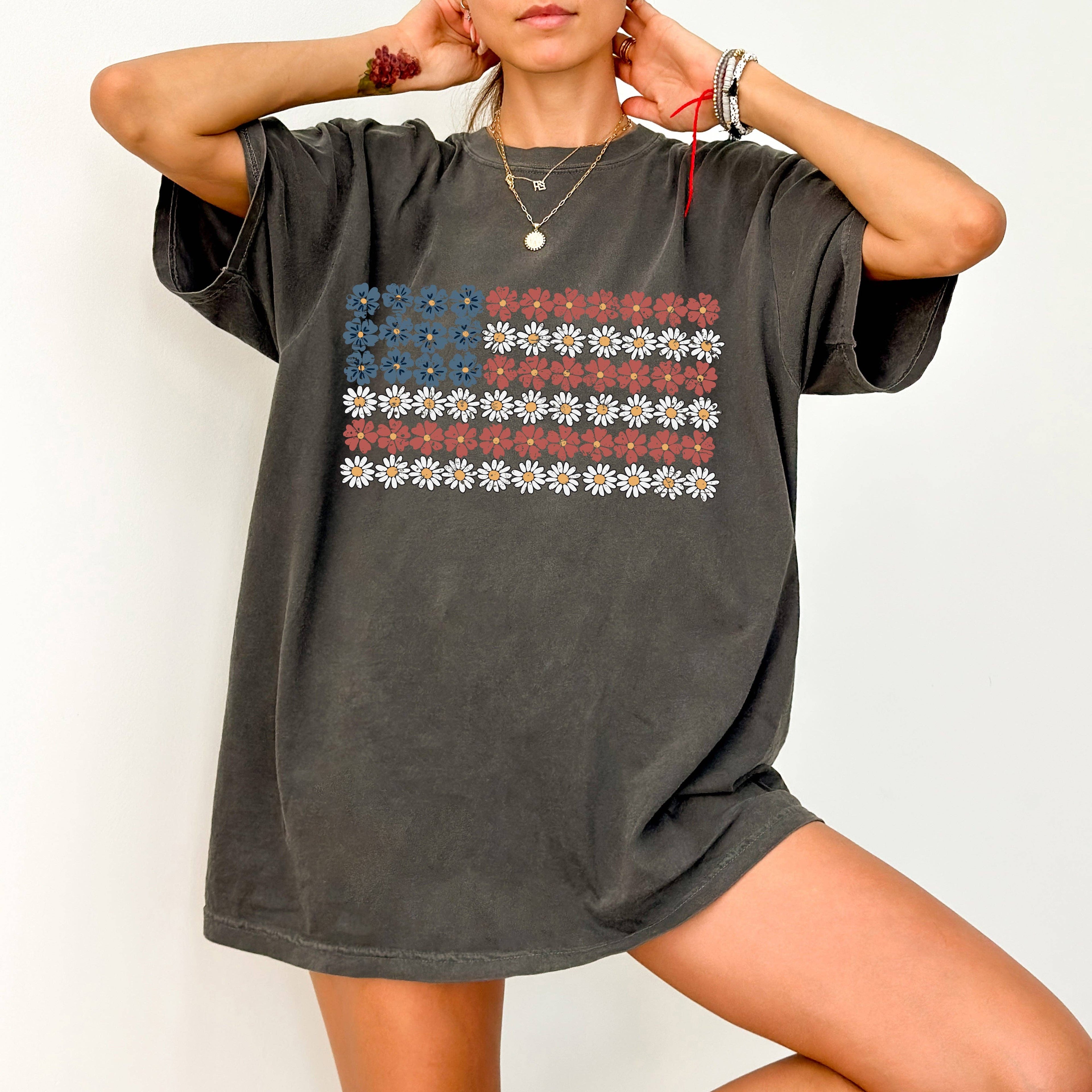 American Flag Floral Patriotic Independence Day Tshirt