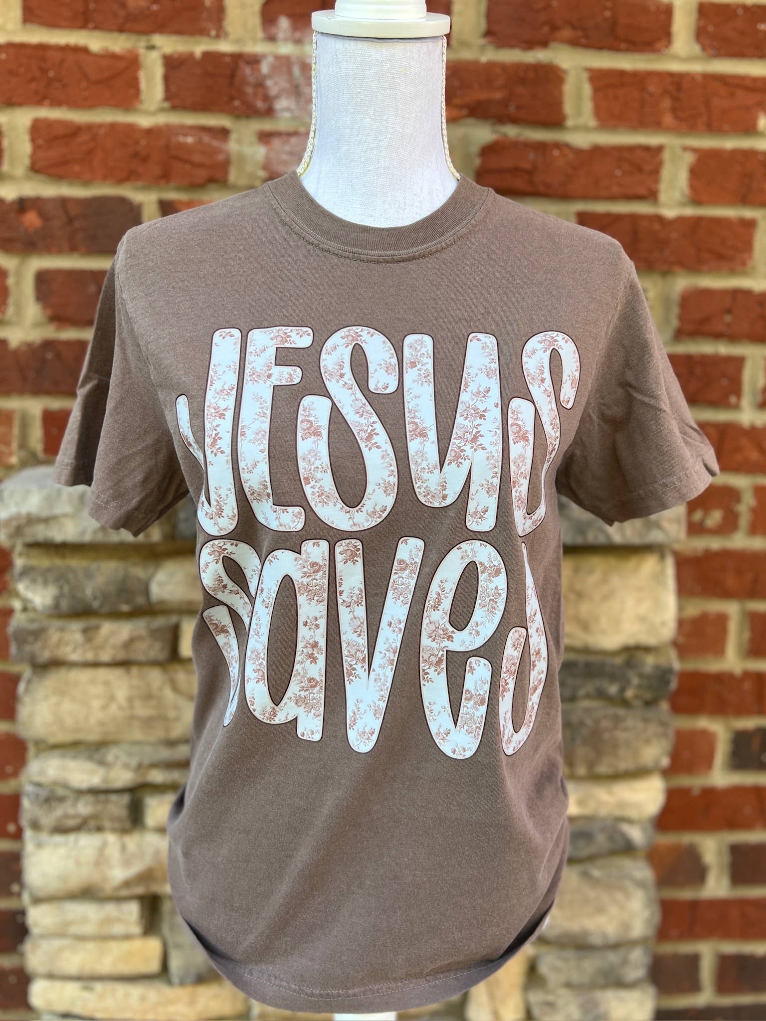 Jesus Saves Floral On Comfort Colors Espresso
