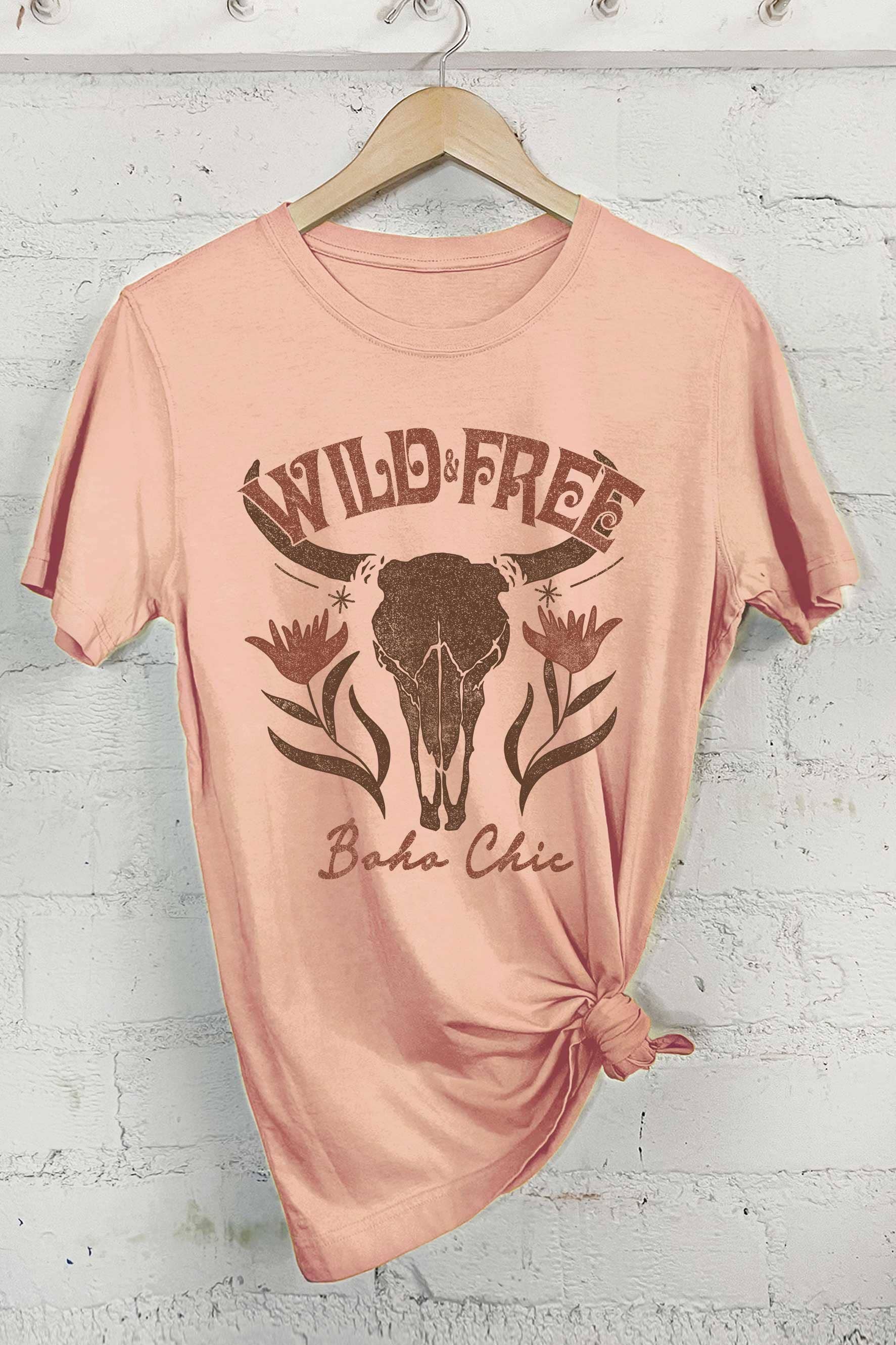 Wild Free Flower Cow Skull Graphic Tshirts