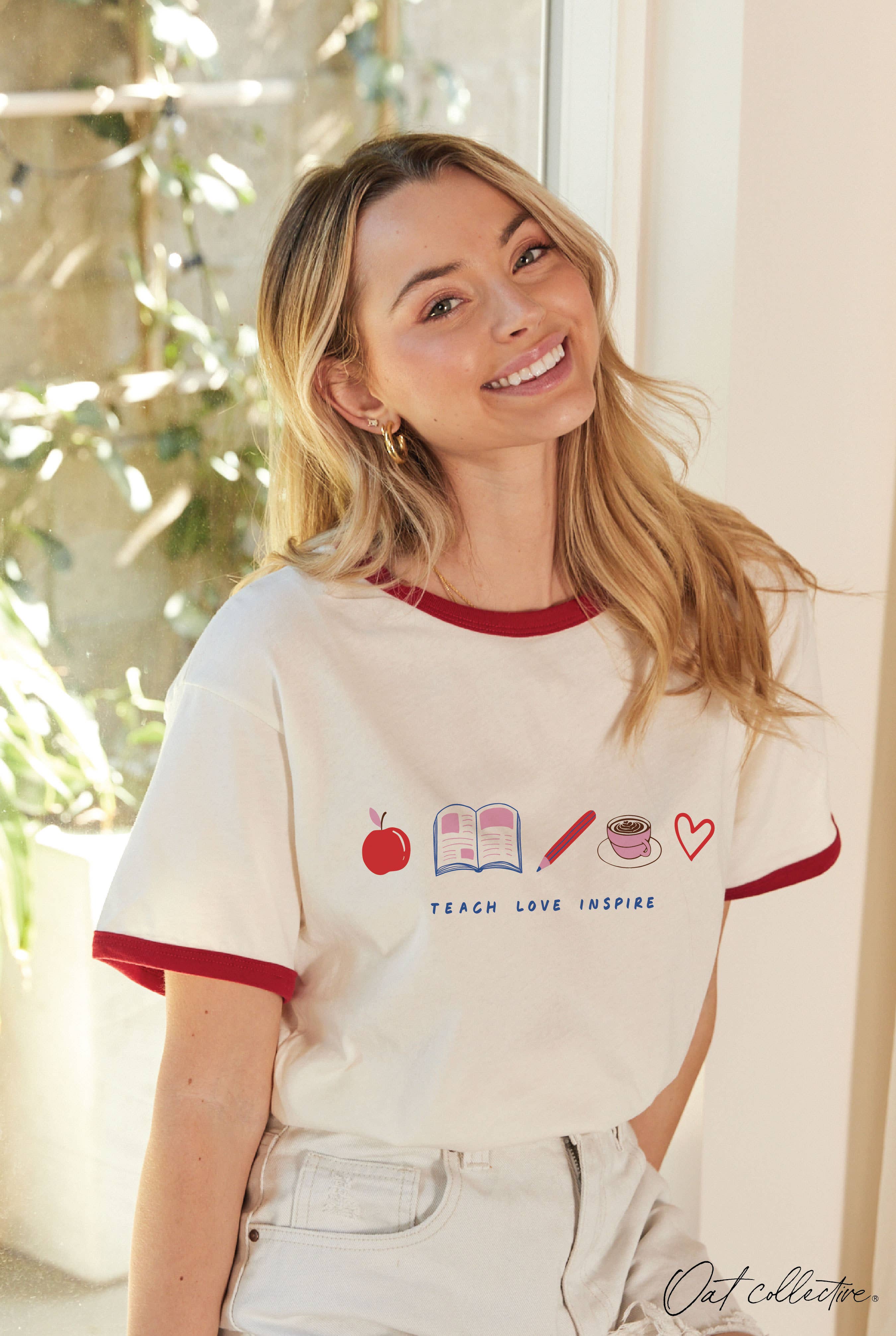 Teach Love Inspire Ringer Graphic Top