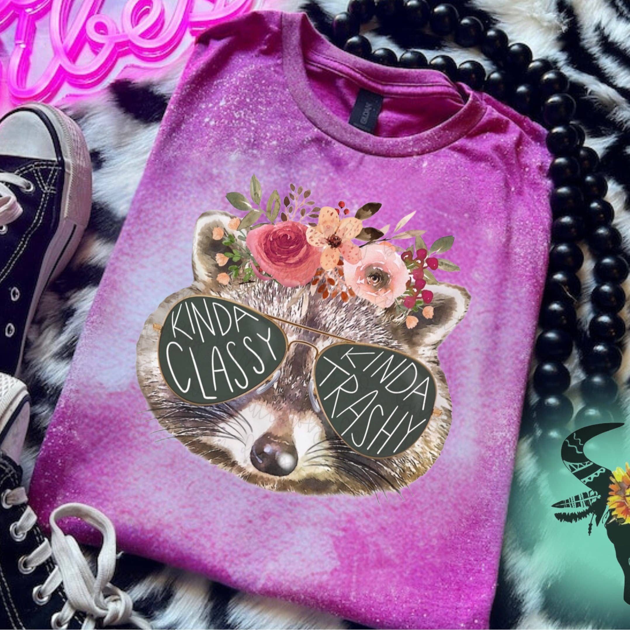 Kinda Classy Kinda Trashy Funny Raccoon Bleached Tee