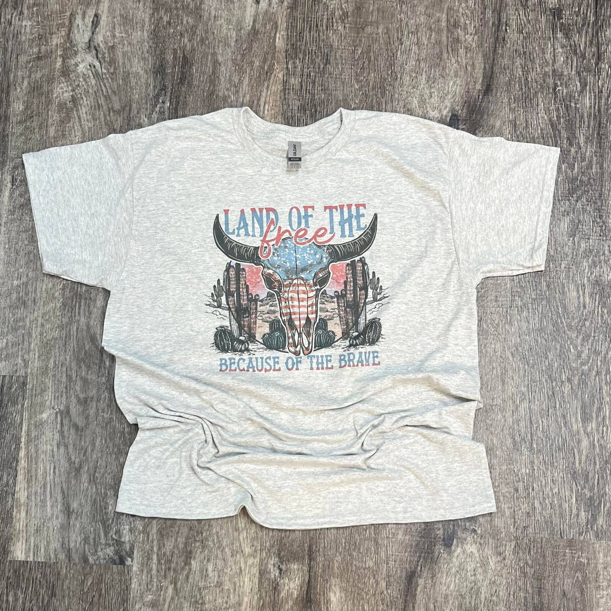Land of the Free Because of the Brave On Ash Gray Tee