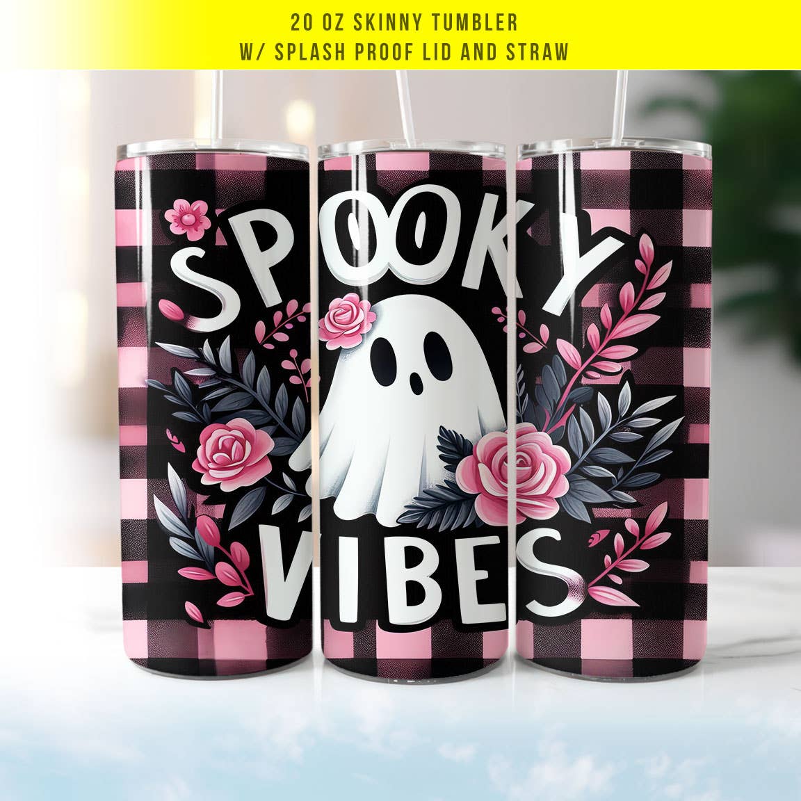 Spooky Vibes Halloween Ghost Skinny 20oz Tumbler