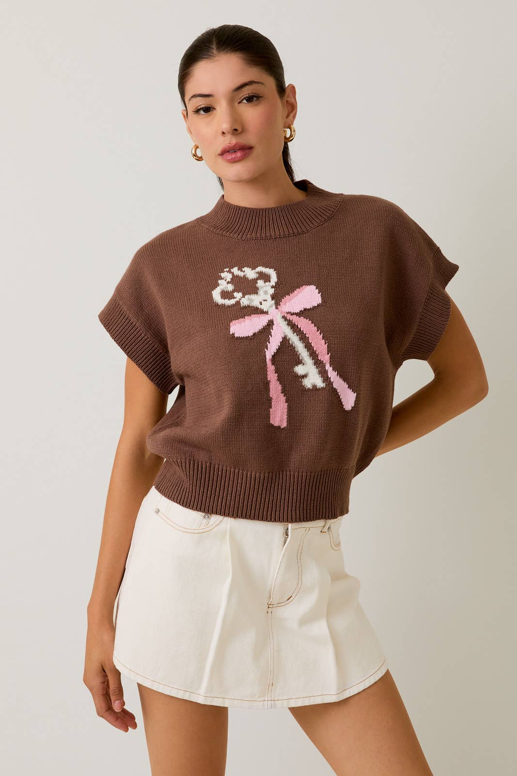 Mock Neck Wide Shoulder "Key" Graphic Sweater