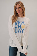Round Neck Long Sleeve "Beach Day" Graphic Lt Weight Sweater