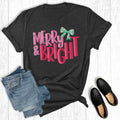Retro Coquette Merry and Bright Christmas Graphic Tee