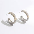 Cz Half Hoop Two Tone Designed Post Earrings