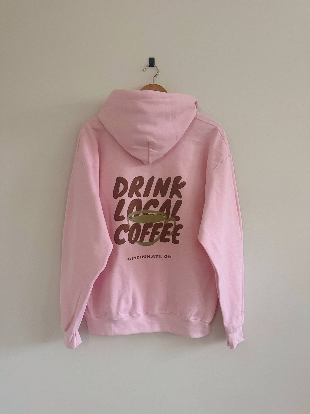 Drink Local Coffee Hoodie - Light Pink (Heavyweight)