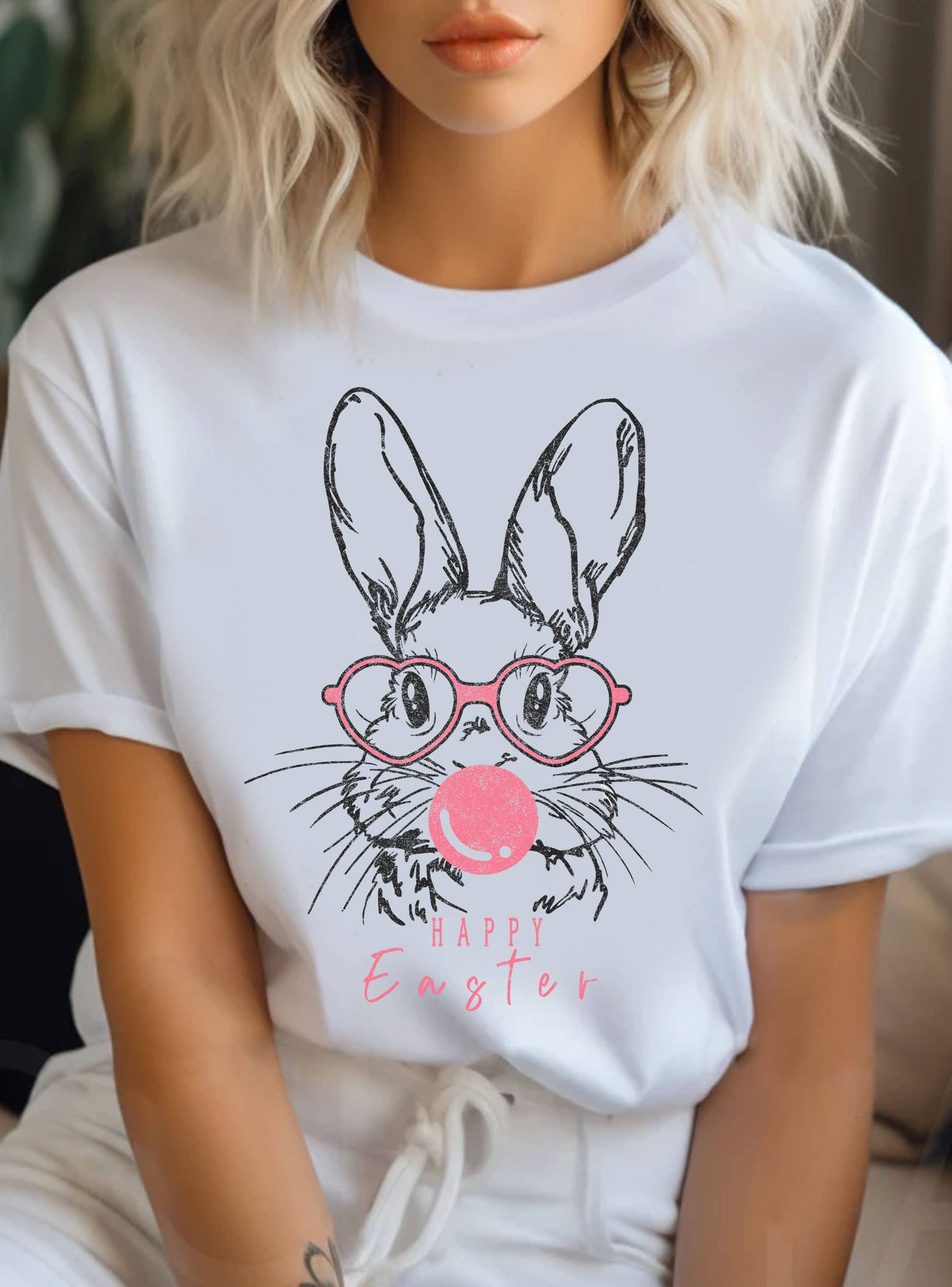Happy Easter Bubble Gum Rabbit Graphic Tshirts