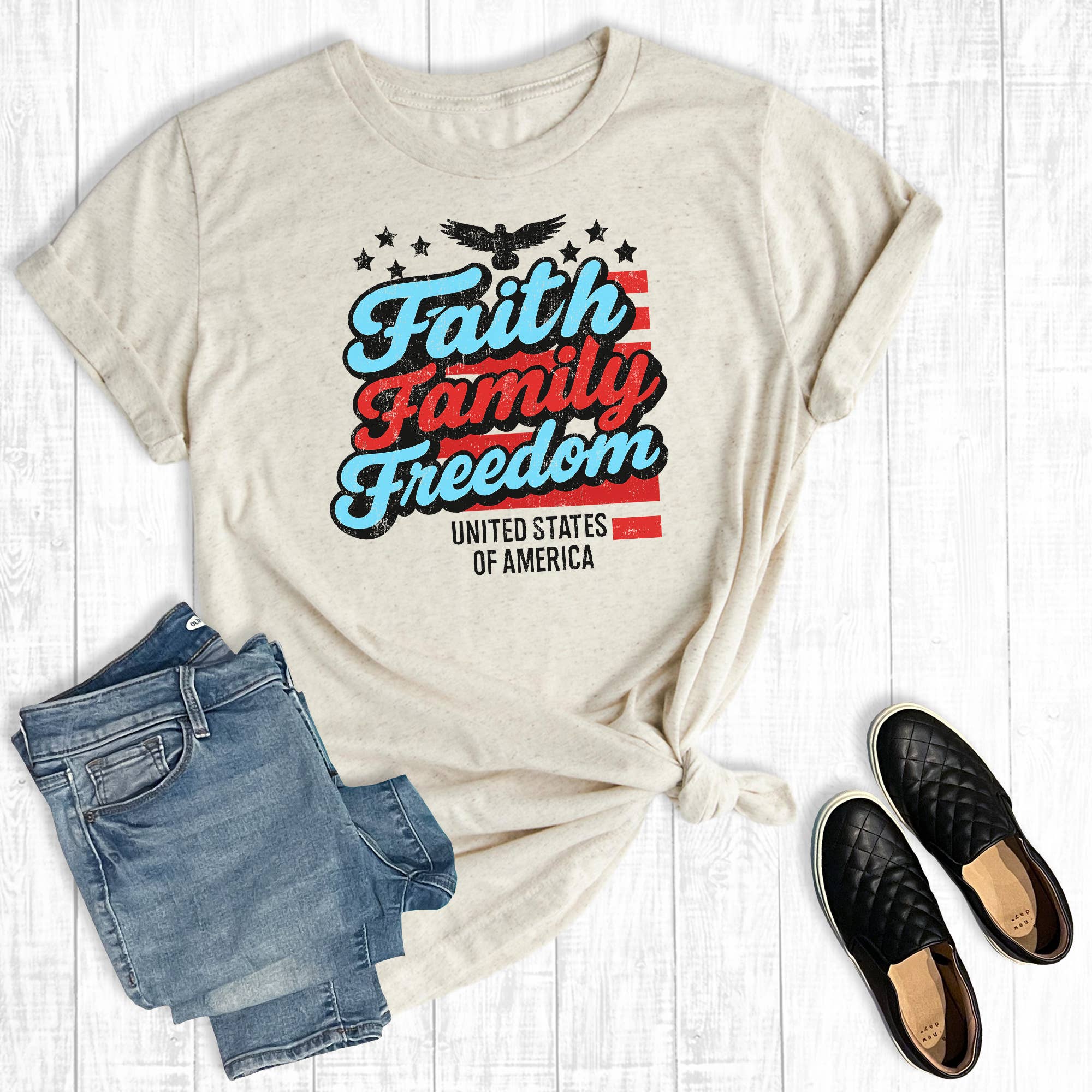4th of July Faith Family Freedom Graphic Tee