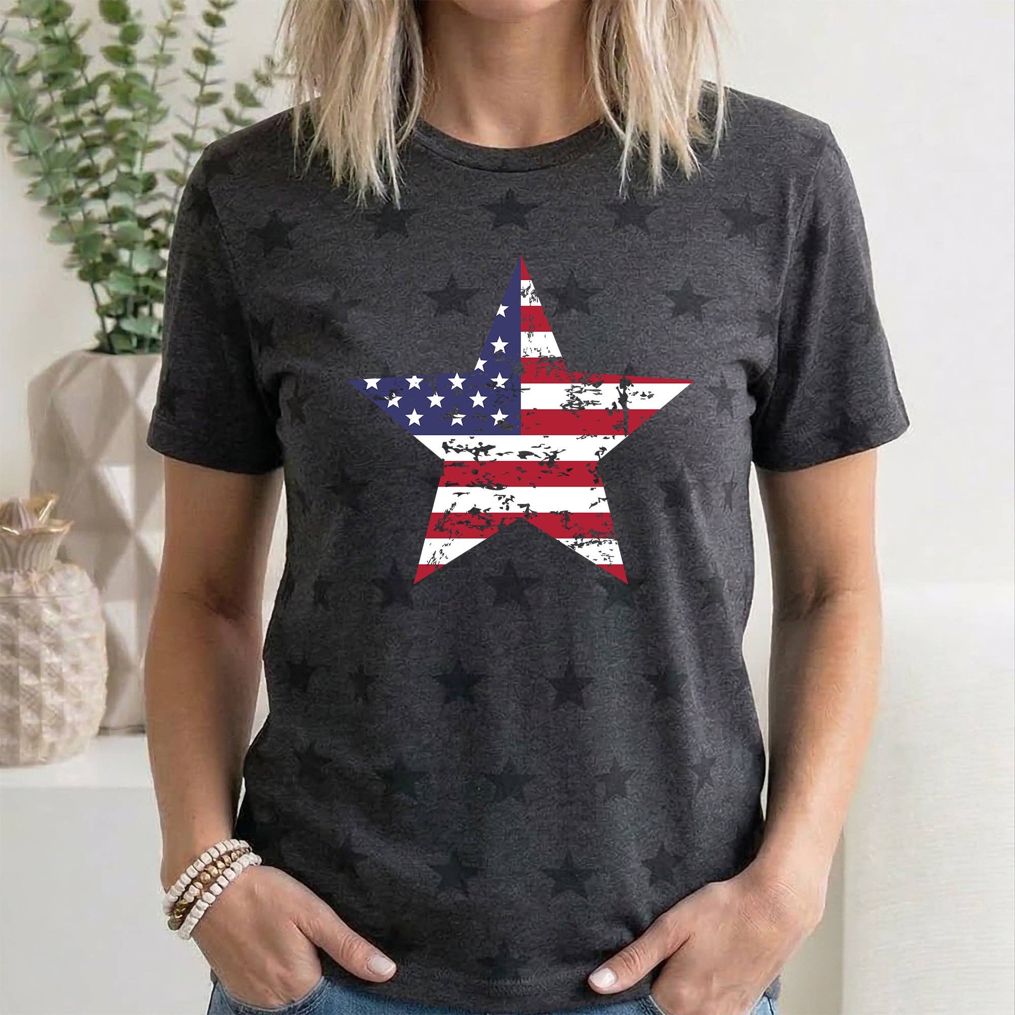 Stars and Stripes, Flag, 4th of July, Star Pattern T-Shirt