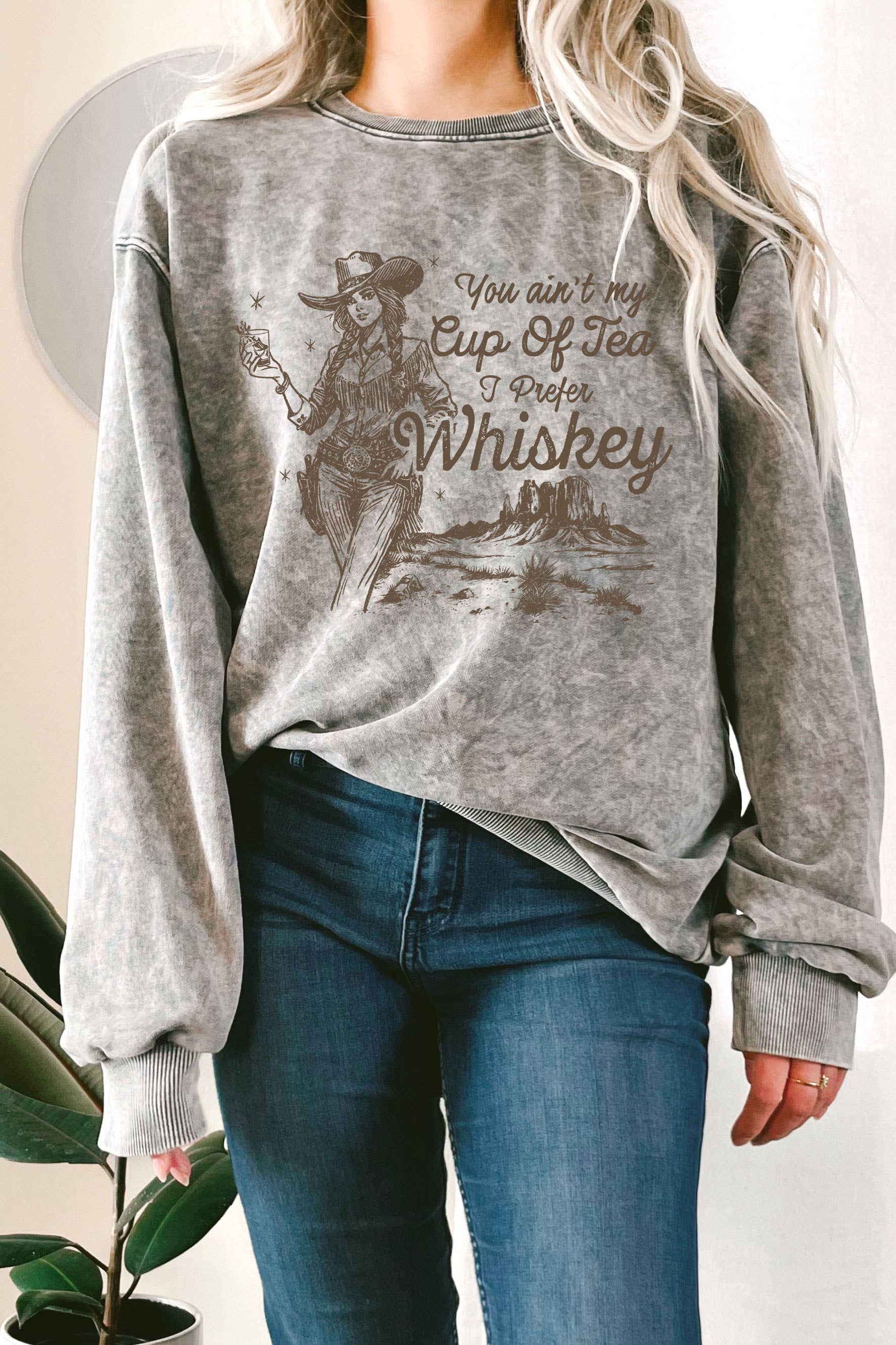 Whiskey Cowgirl Sweatshirt Mineral Terry Sweatshirt