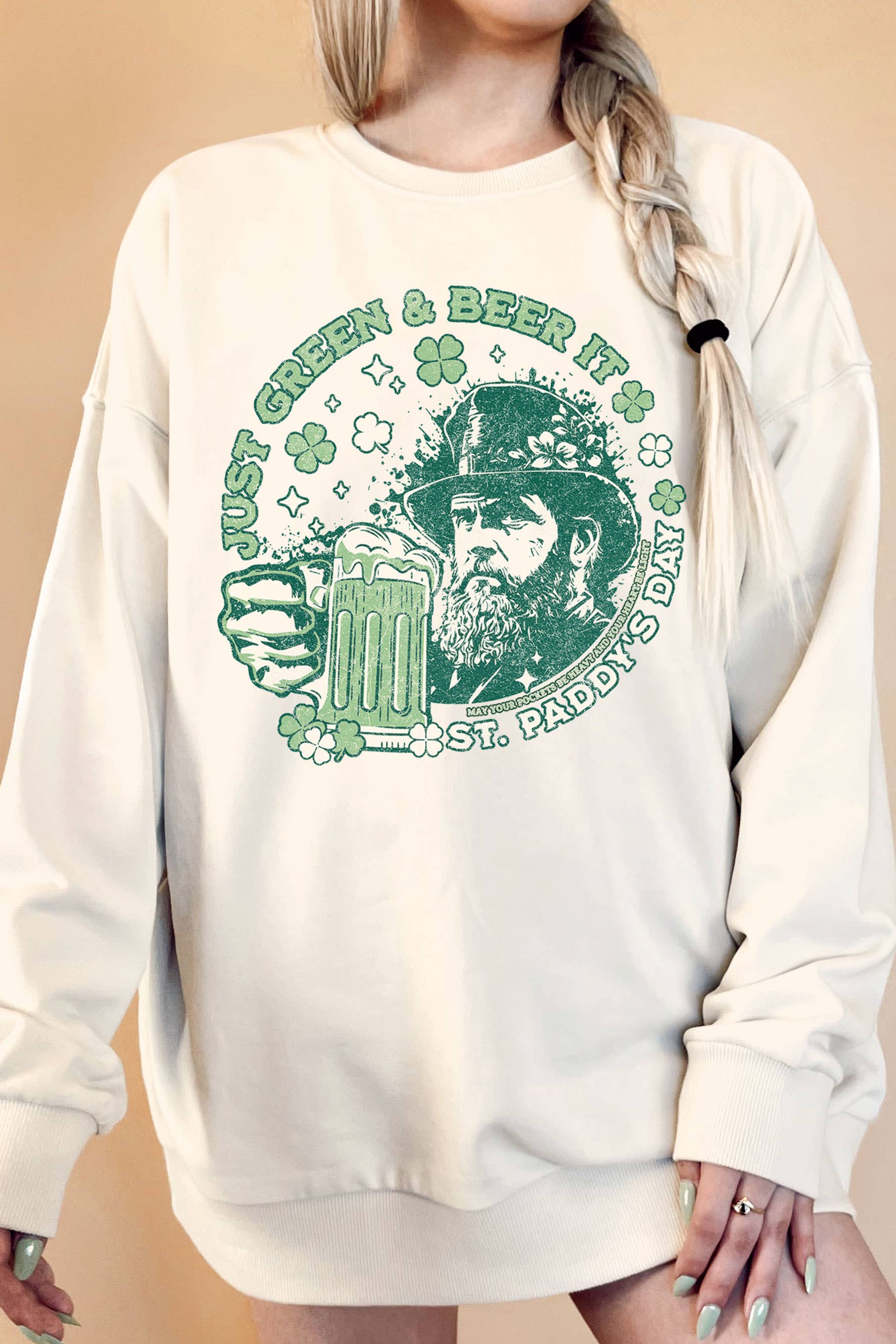 Just Green & Beer It Oversized Terry Sweatshirts