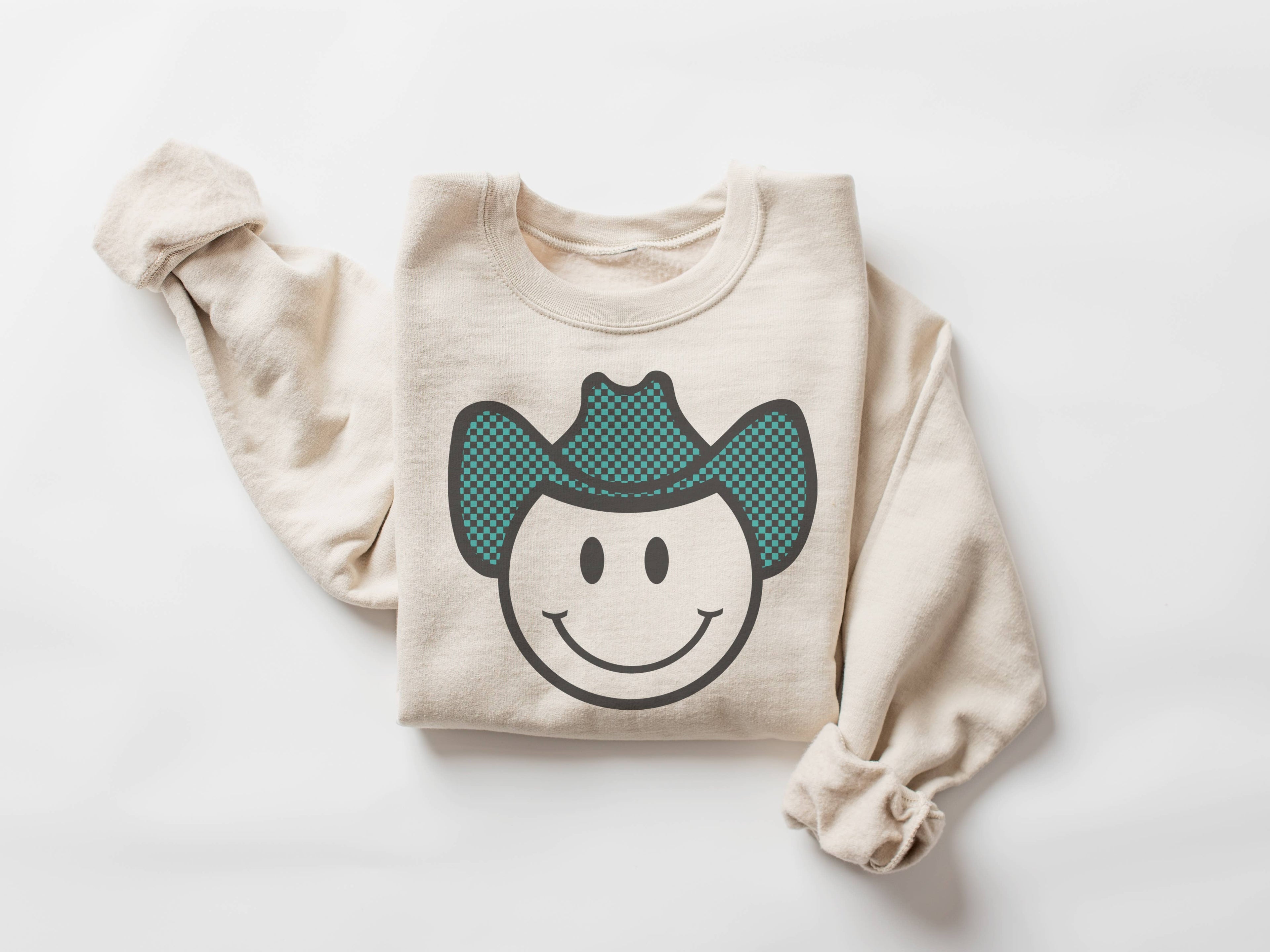 Cowboy Happy Face Crew Neck Sweatshirt | Western Sweat